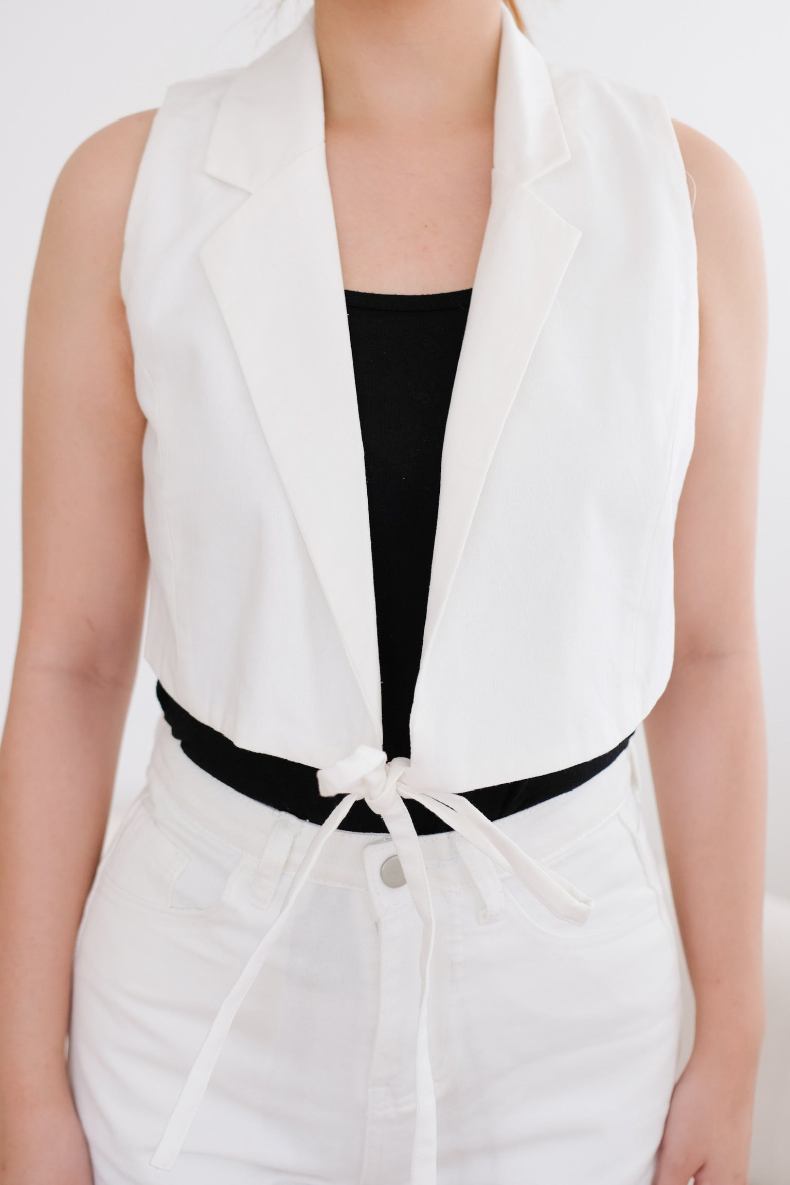 White Collared Ribbon Vest Outer