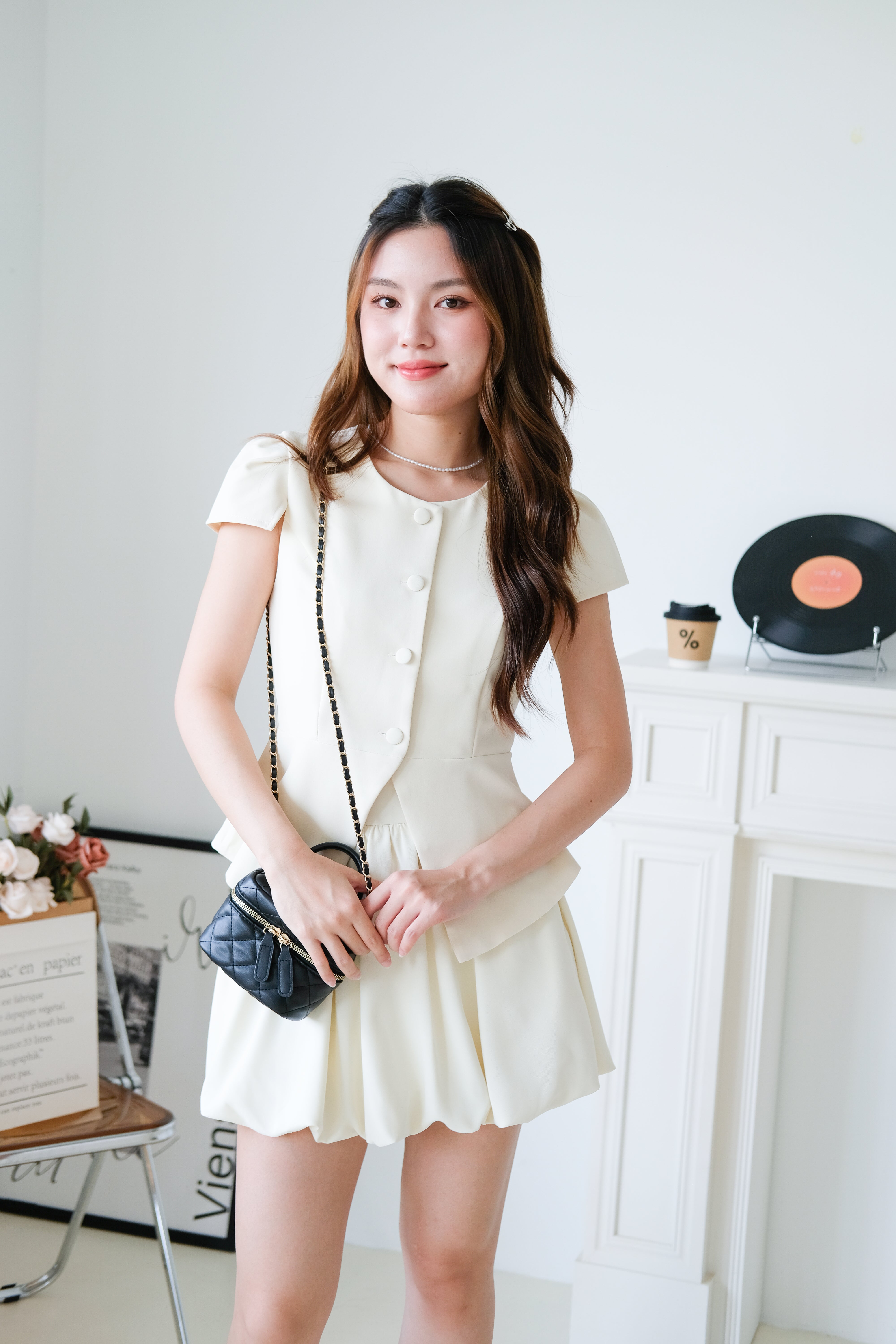 Amelie Structured Peplum Bubble Set (Cream)