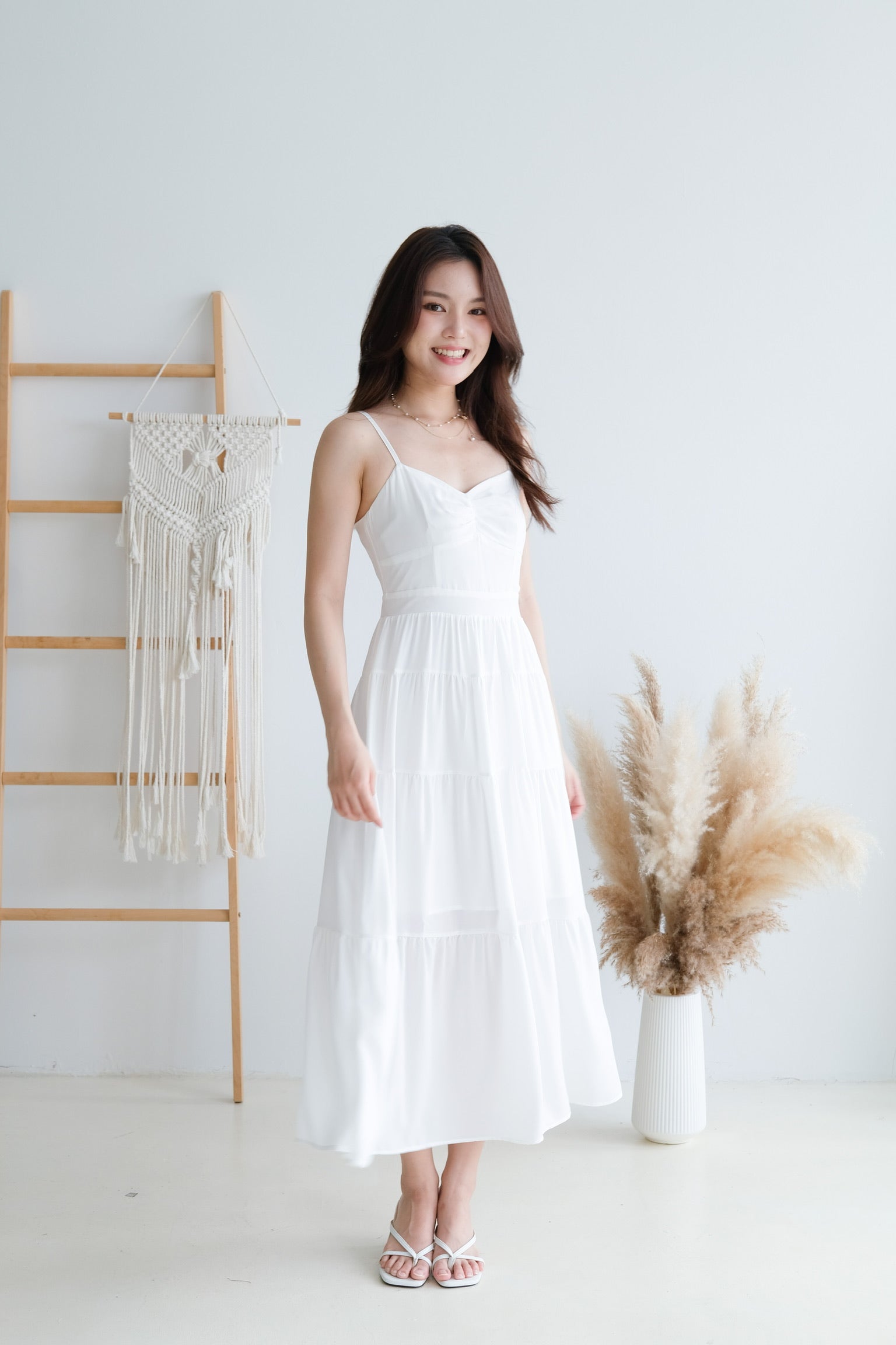 Estella Flowy Tiered Maxi Dress (White)