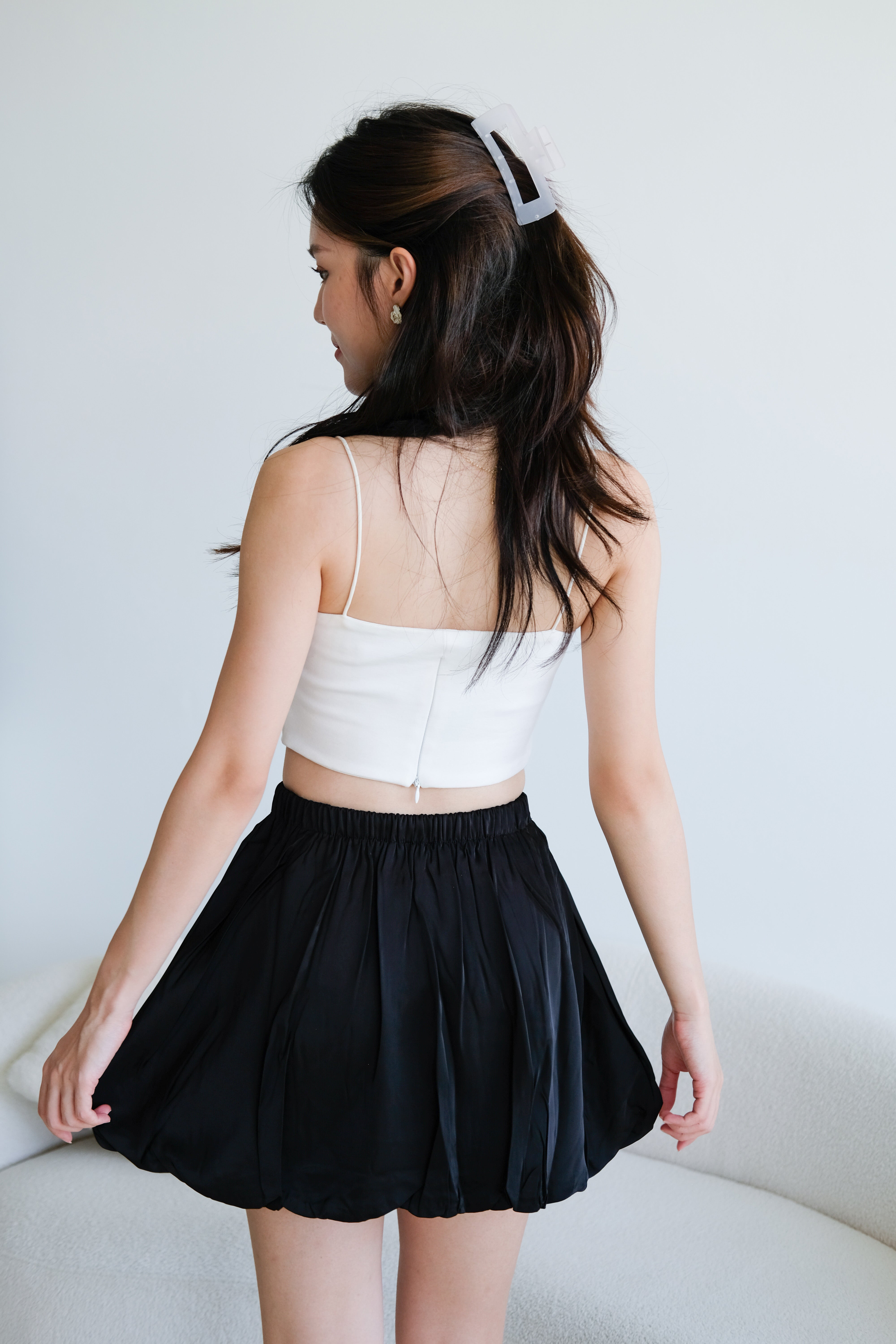 Lisa Bubble Satin Skirt (Black)