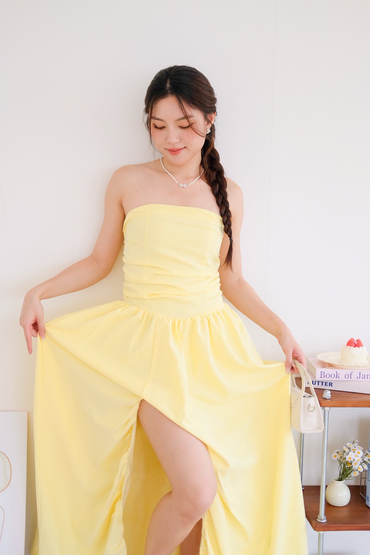 Vianna Asymmetrical Slit Bubble Maxi Dress (Sunshine Yellow)