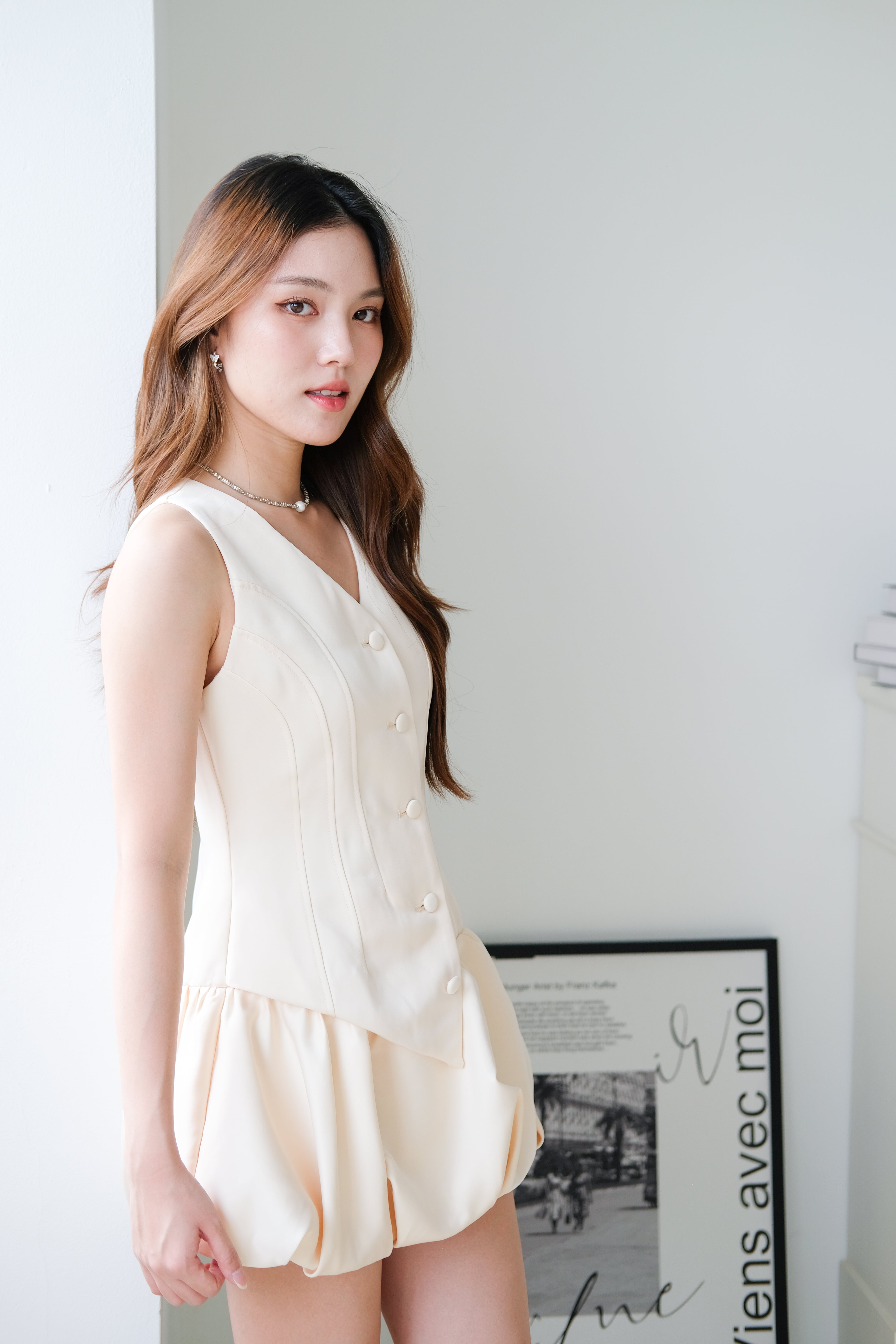 Elise Sculpted Bubble Dress (Beige)