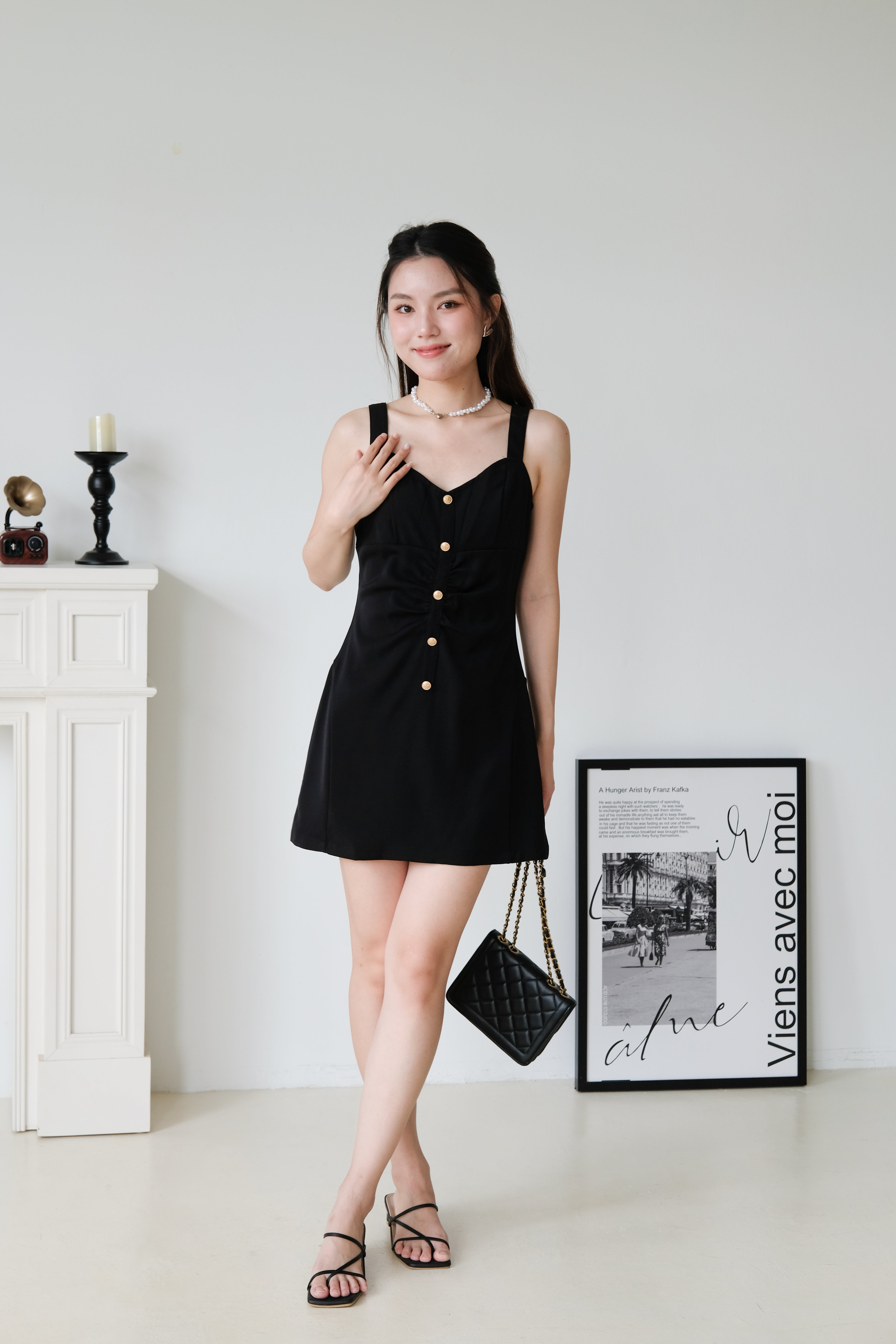 Kailey Vintage Button Dress (Black)