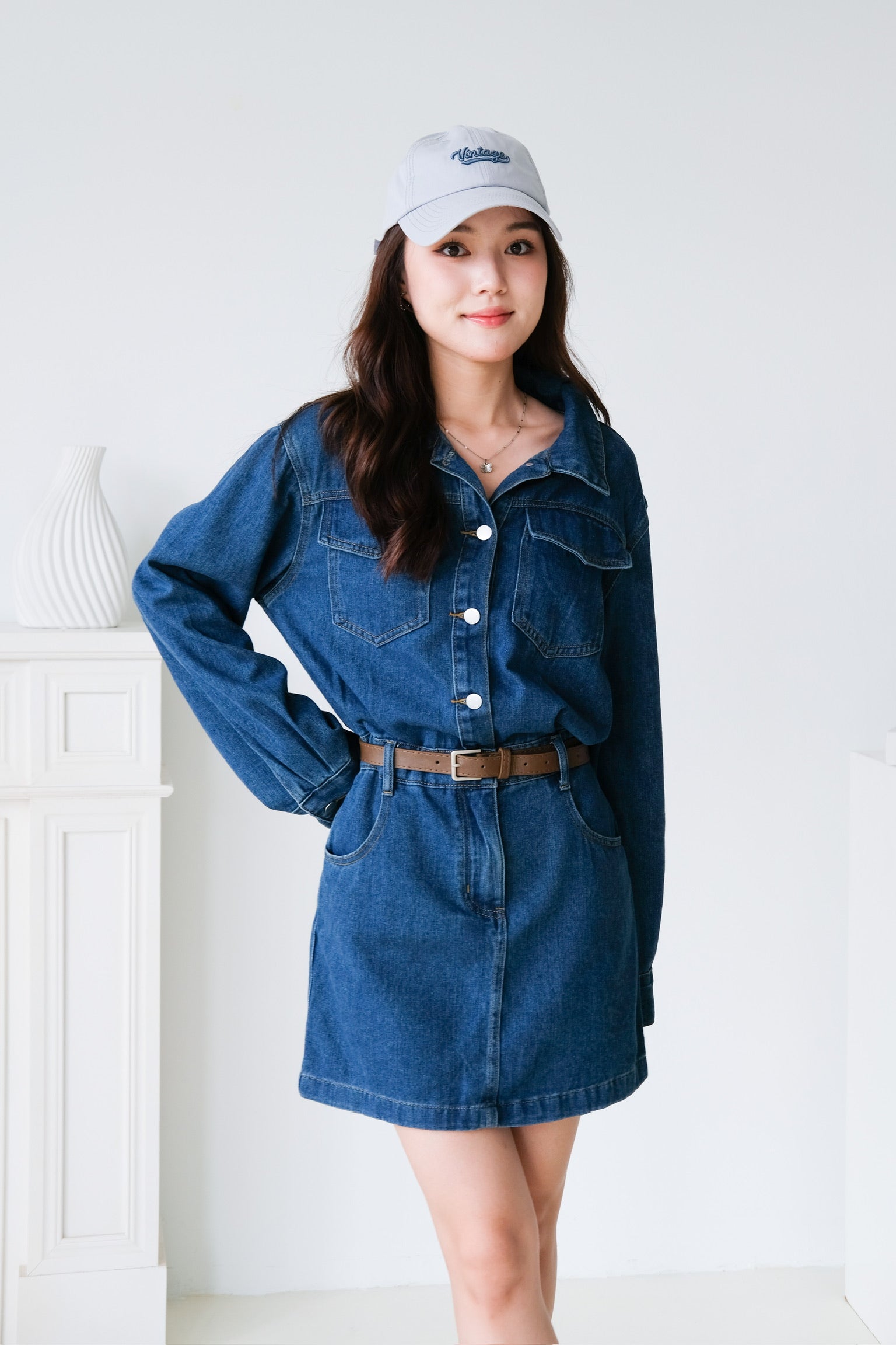 Janelle Denim Collared Dress (Blue)