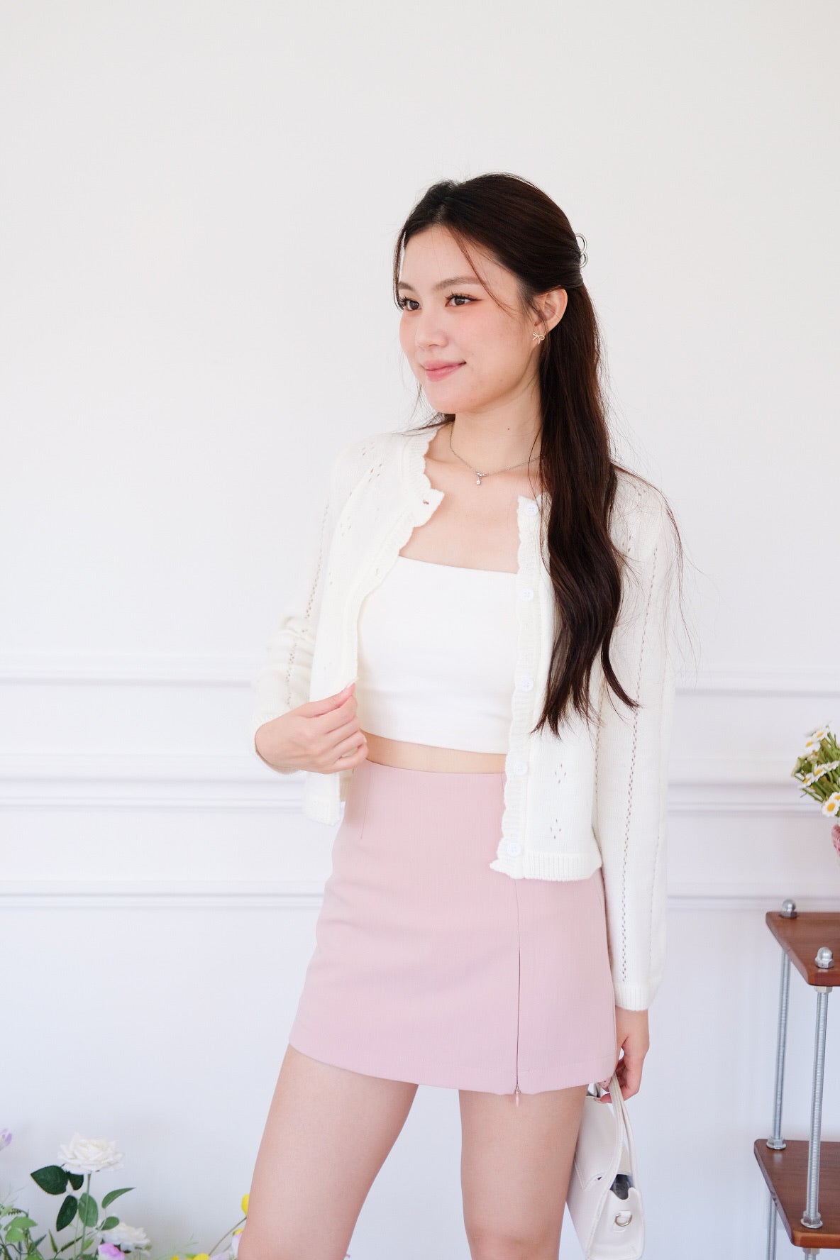 Mirae Soft Fuzzy Knit Cardigan (White)