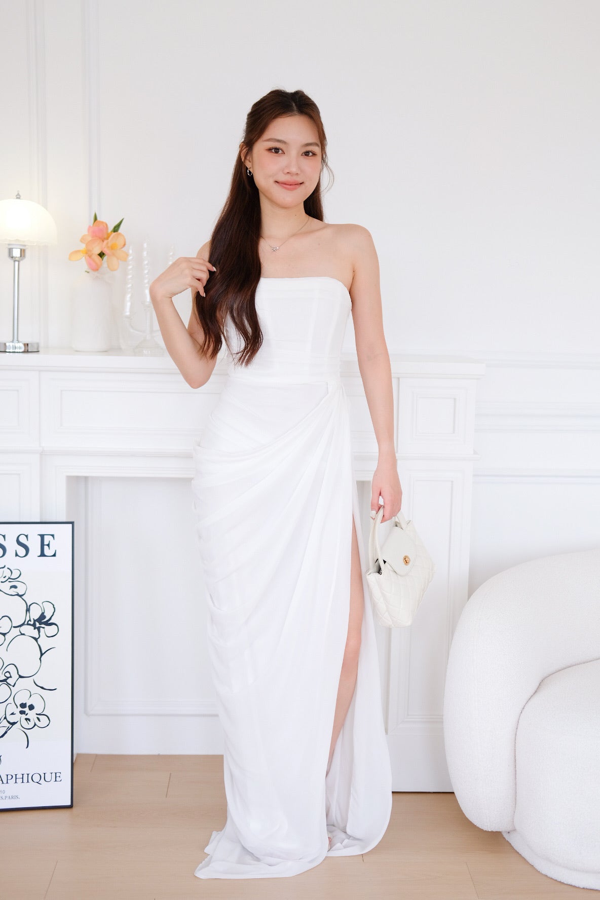 Seraphina Tube Corset Slit Maxi Dress (White)