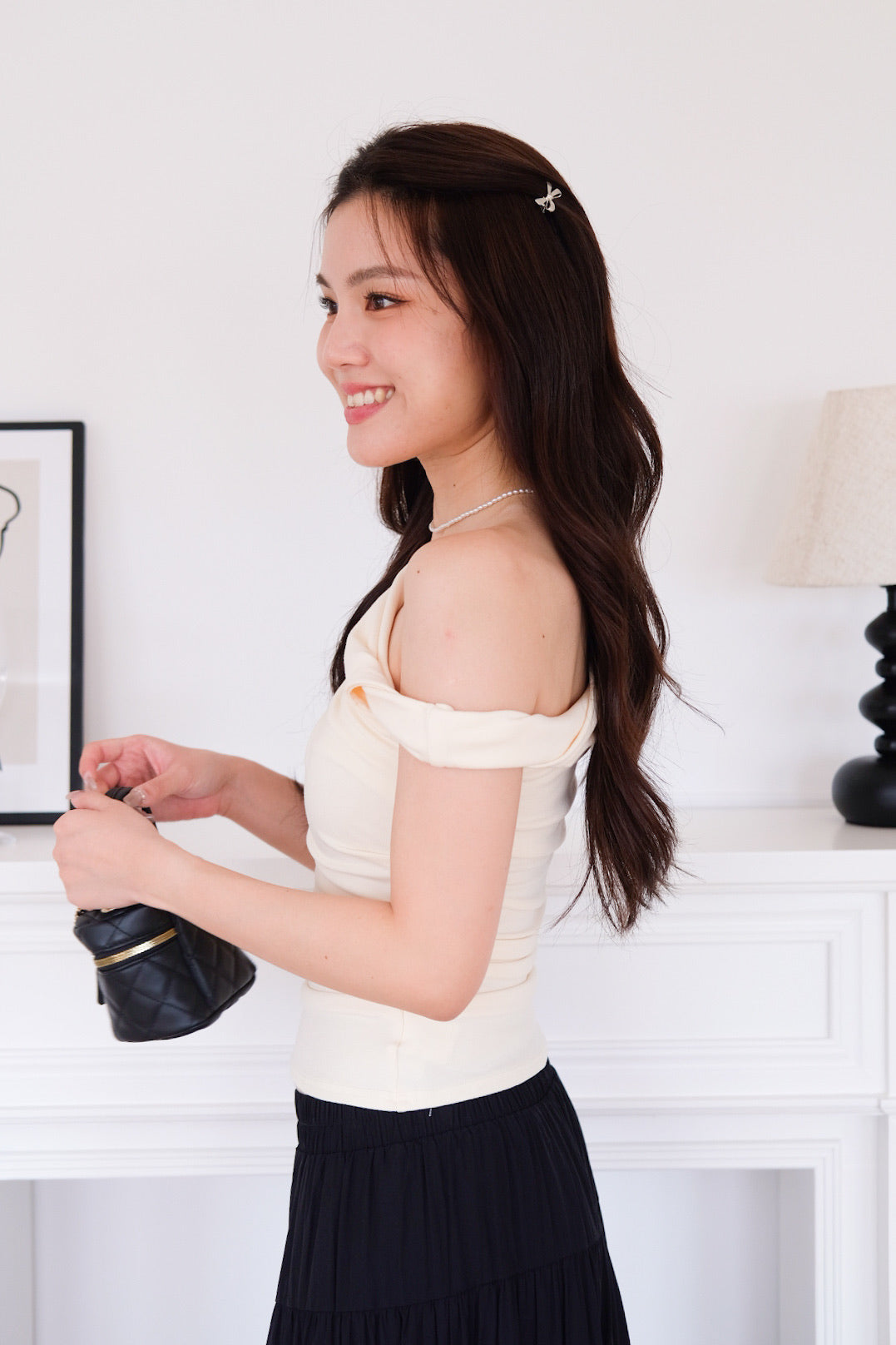 Deborah One Shoulder Ruched Top (Pale Yellow)