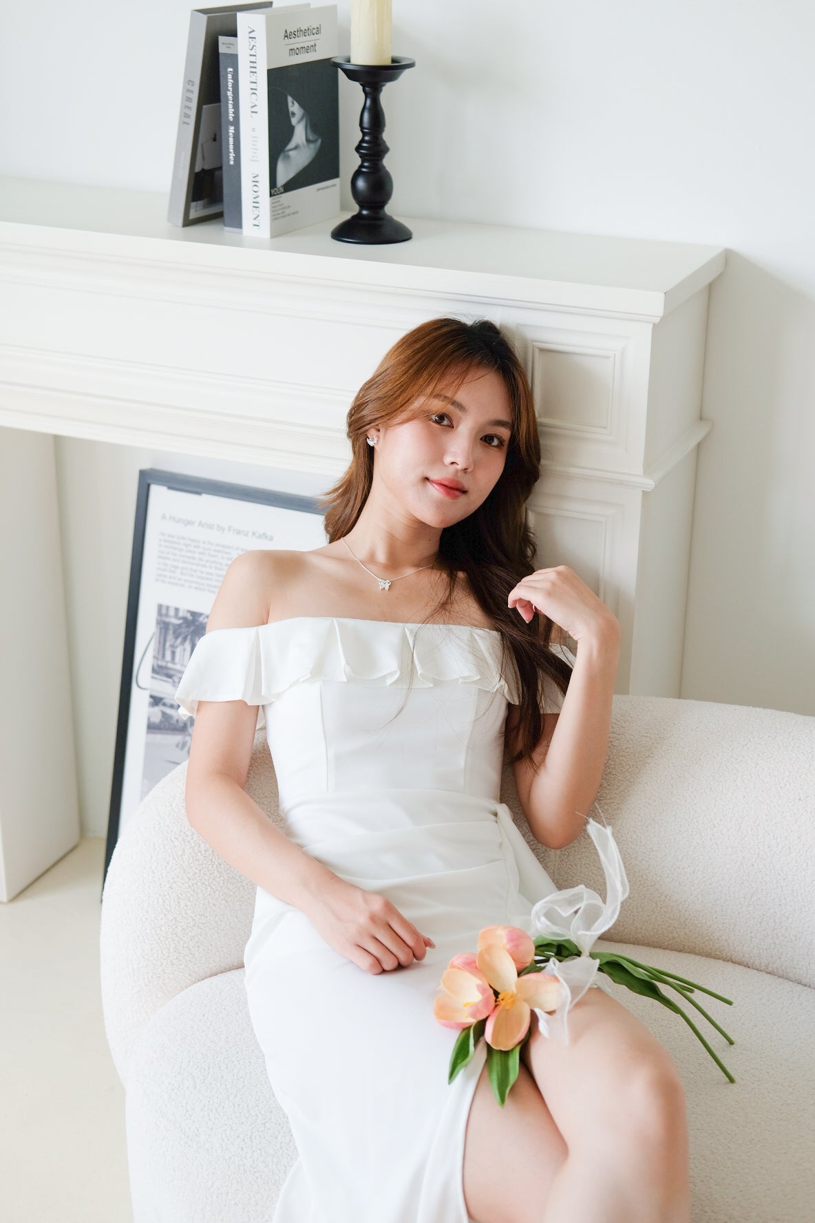 Dione Off Shoulder Slit Dinner Maxi Dress (White)