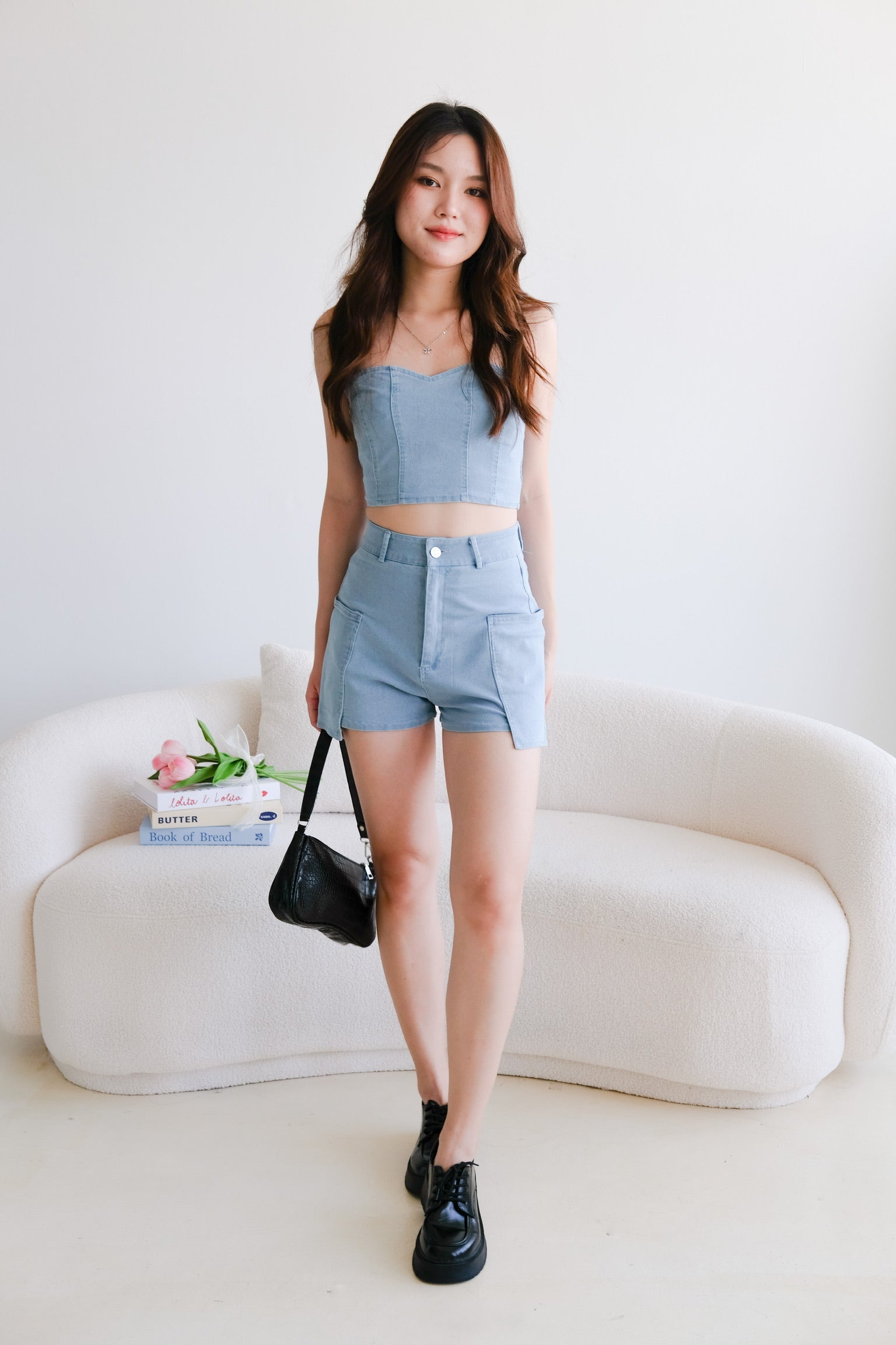 Bae Side Pockets HW Denim Shorts (Light Denim)