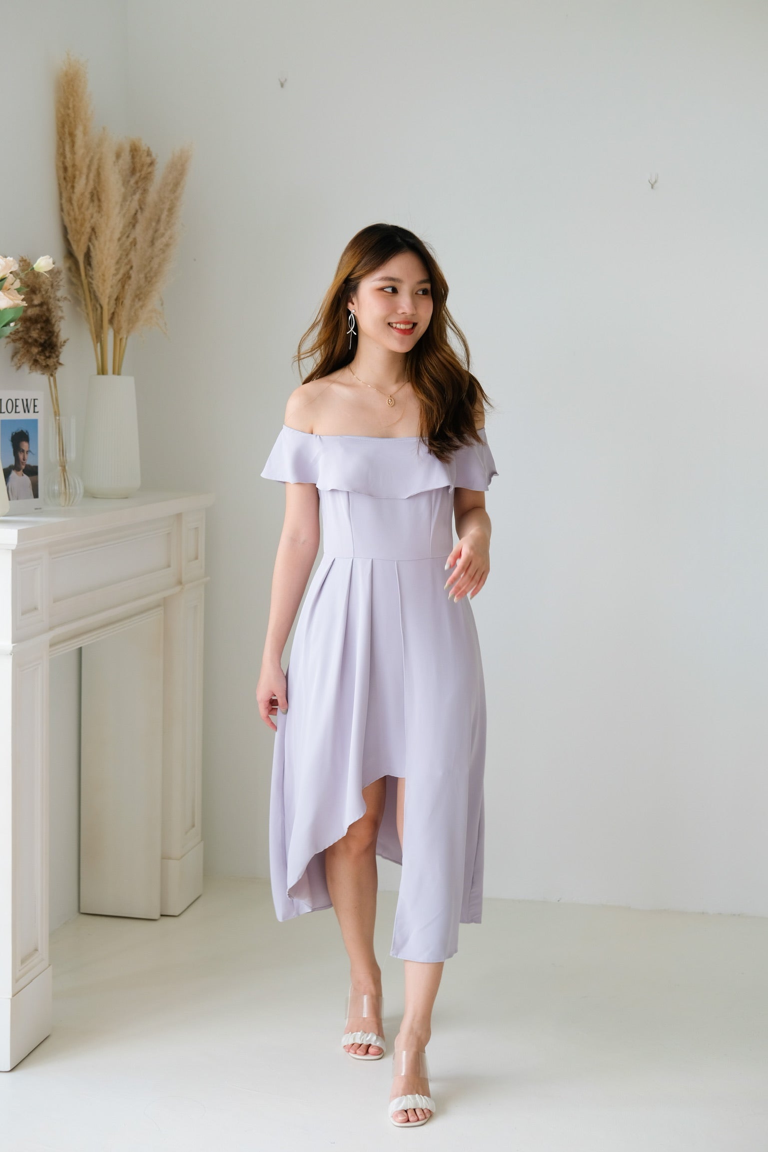 Danielle Ruffle Asymmetrical Maxi Dress (Purplish Grey)