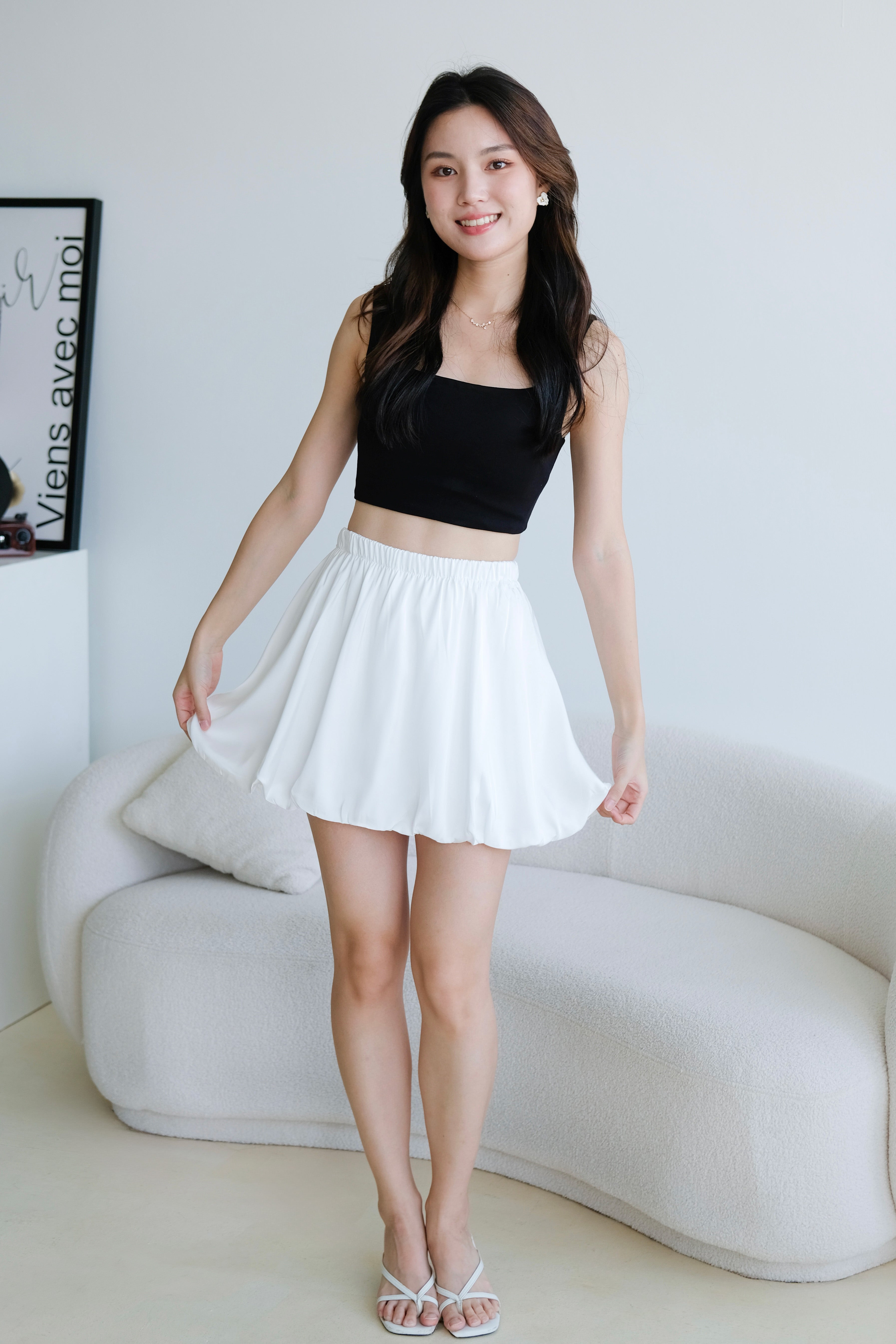 Lisa Bubble Satin Skirt (White)