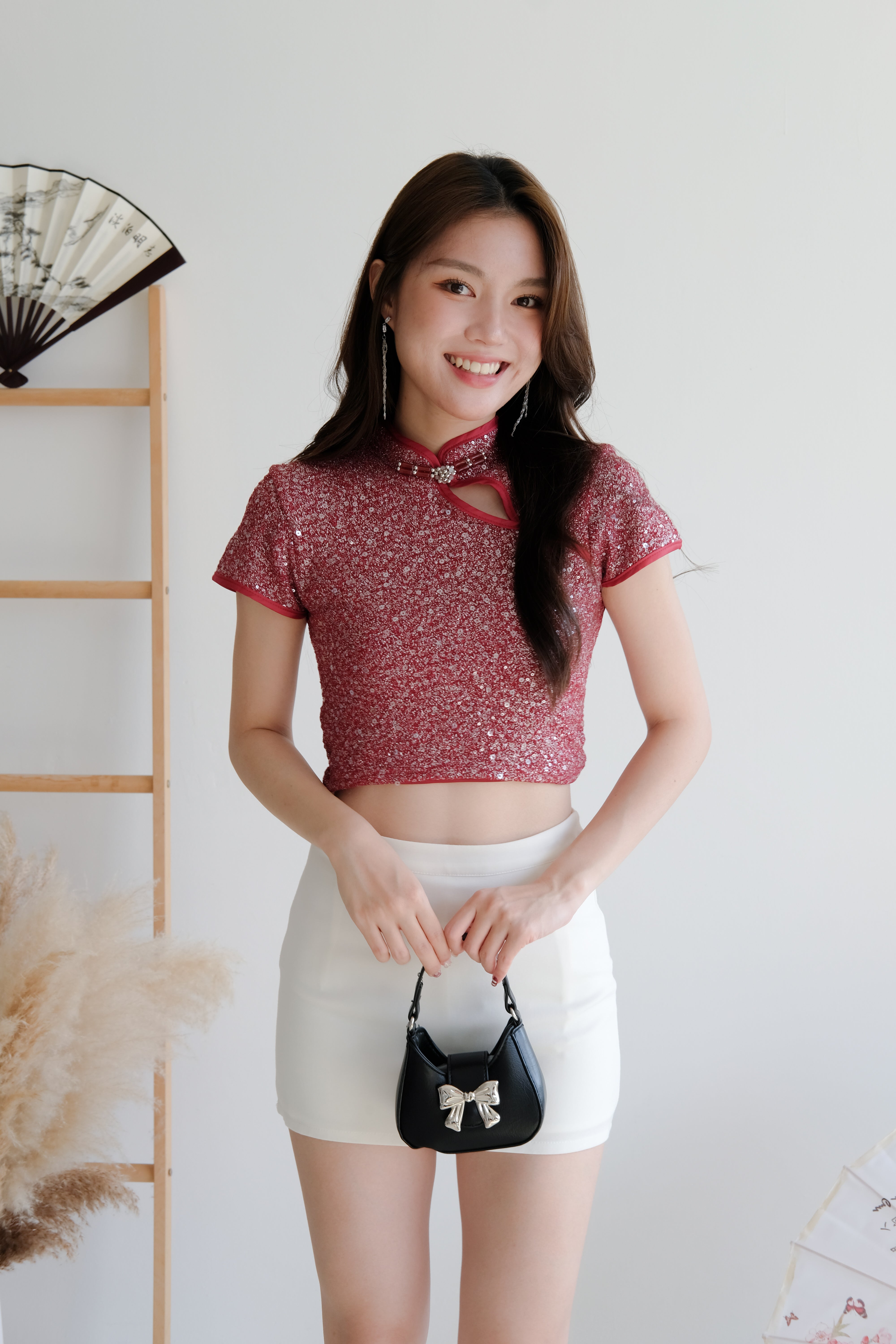 Glimmery Elastic Sequin Top (Red)