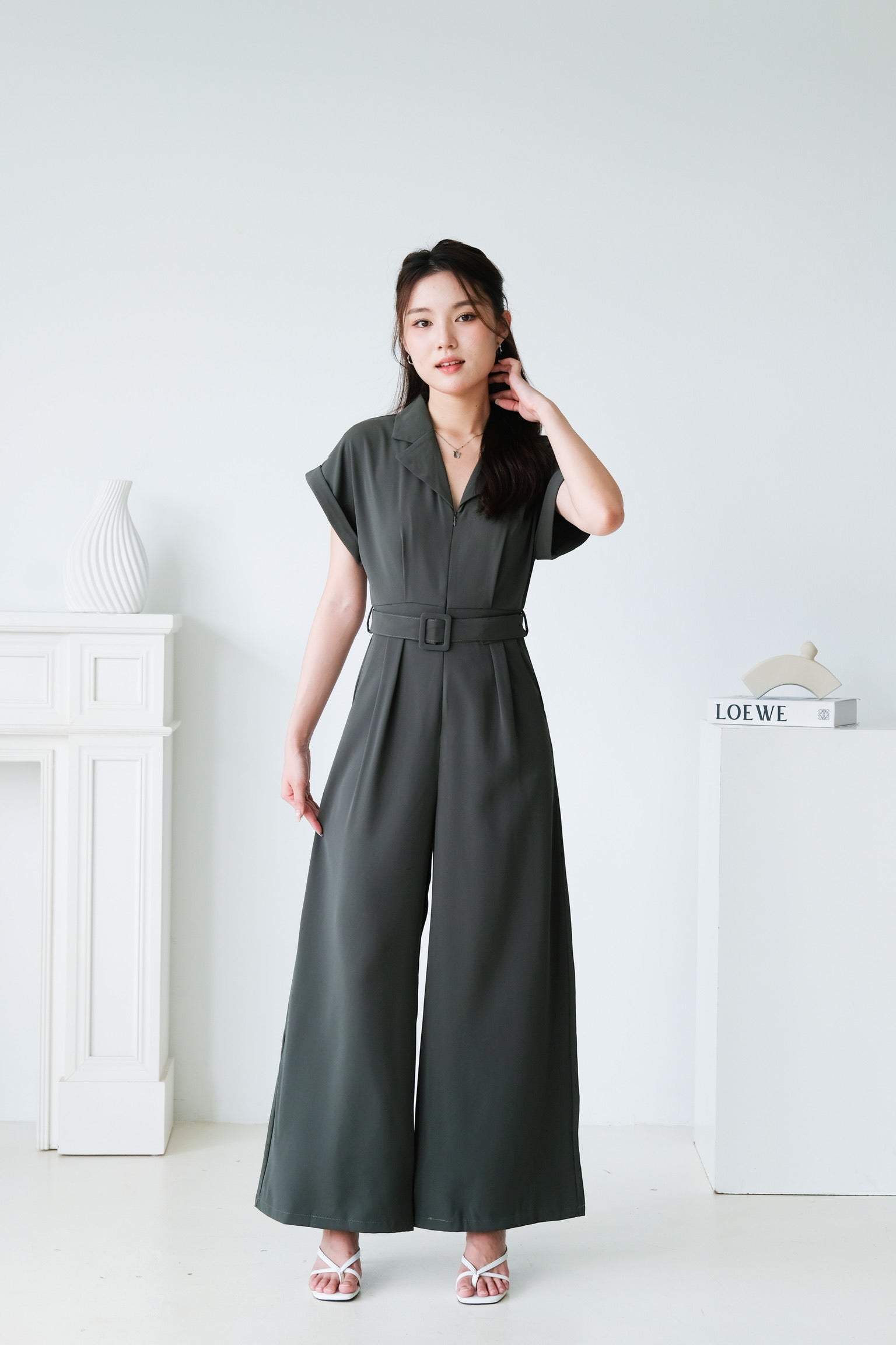 Simone Straight Leg Jumpsuit (Army Green)