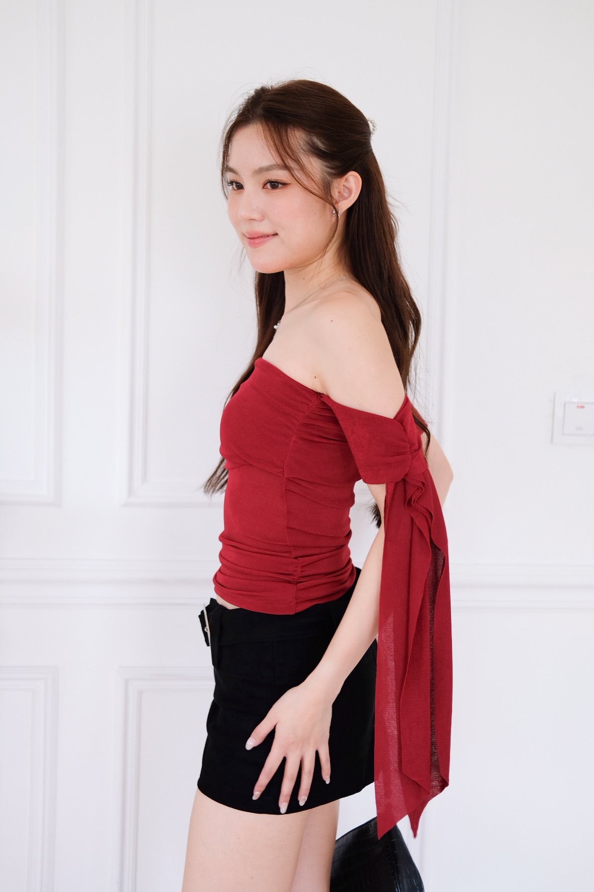 Erika Draped Off Shoulder Top (Wine)