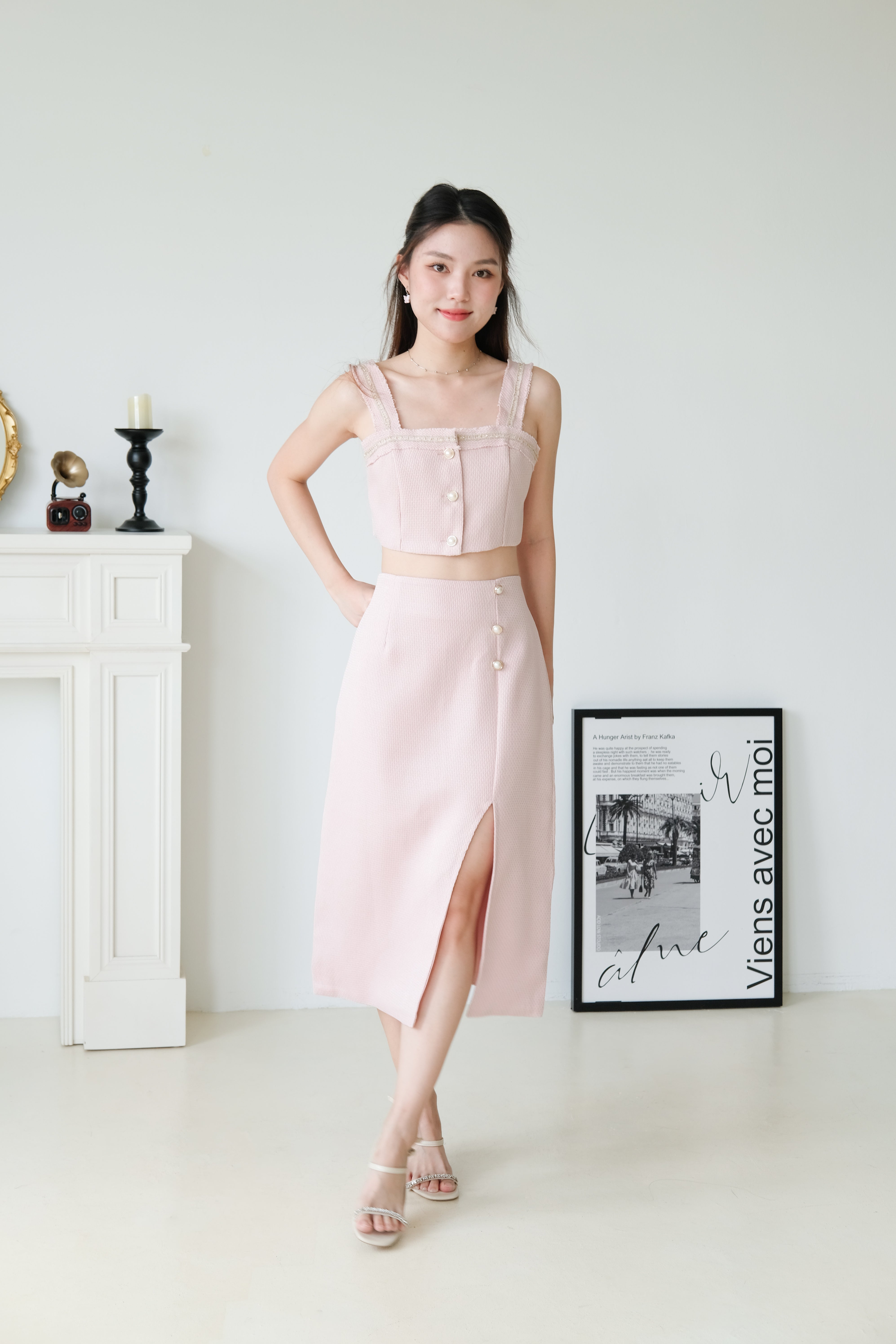 Jillian Tweed Side Slit Midi Set (Blush Pink)