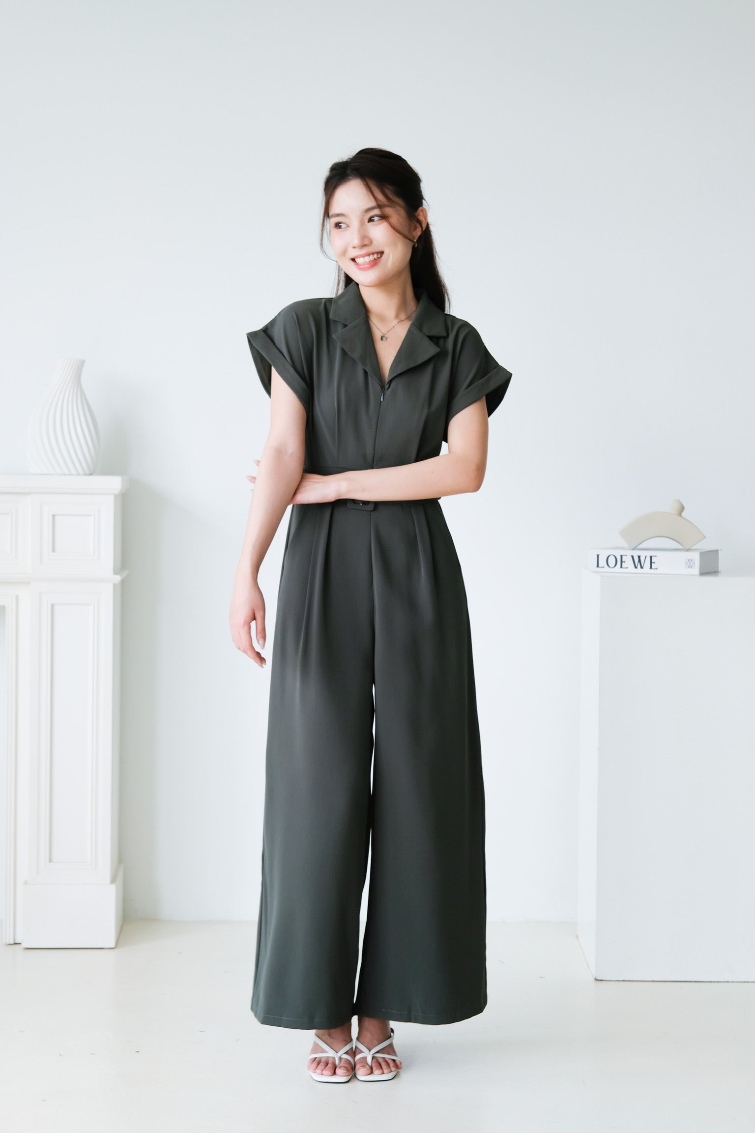 Simone Straight Leg Jumpsuit (Army Green)