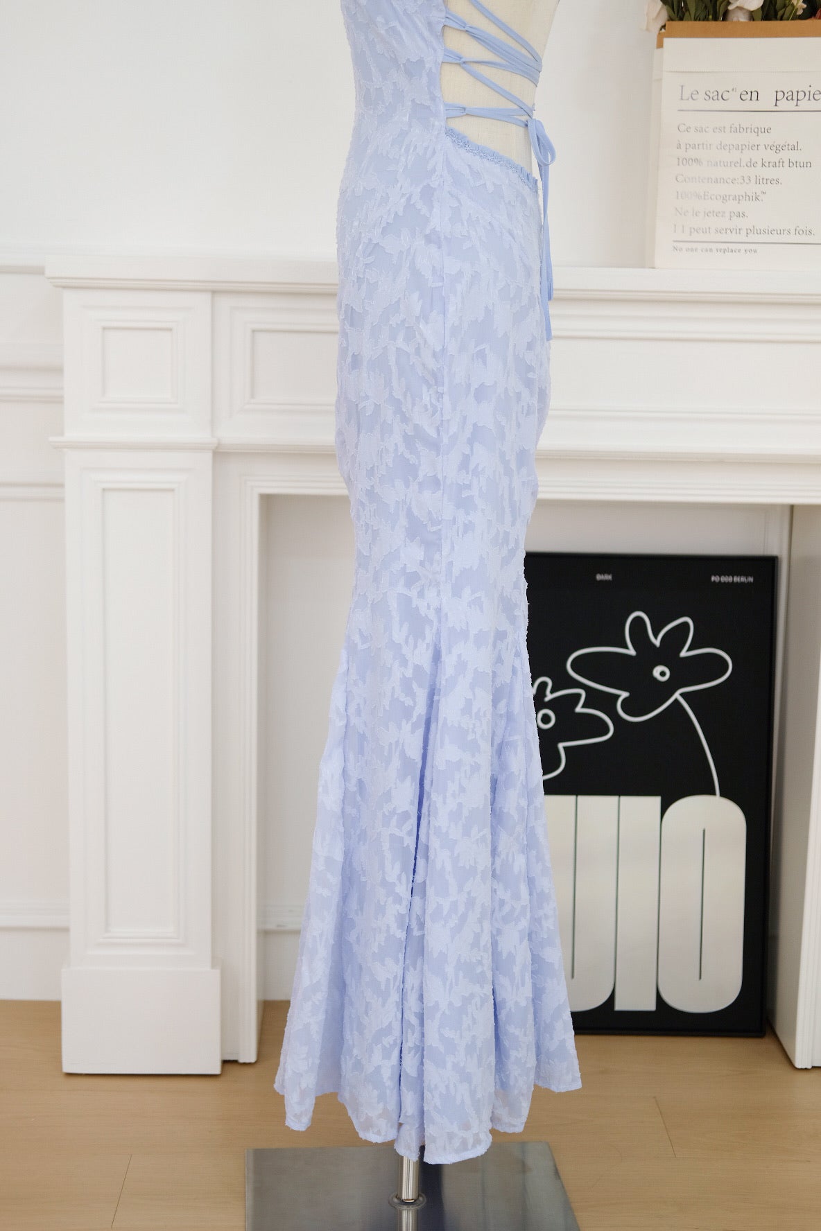 Blue Floral Bareback Maxi Dress