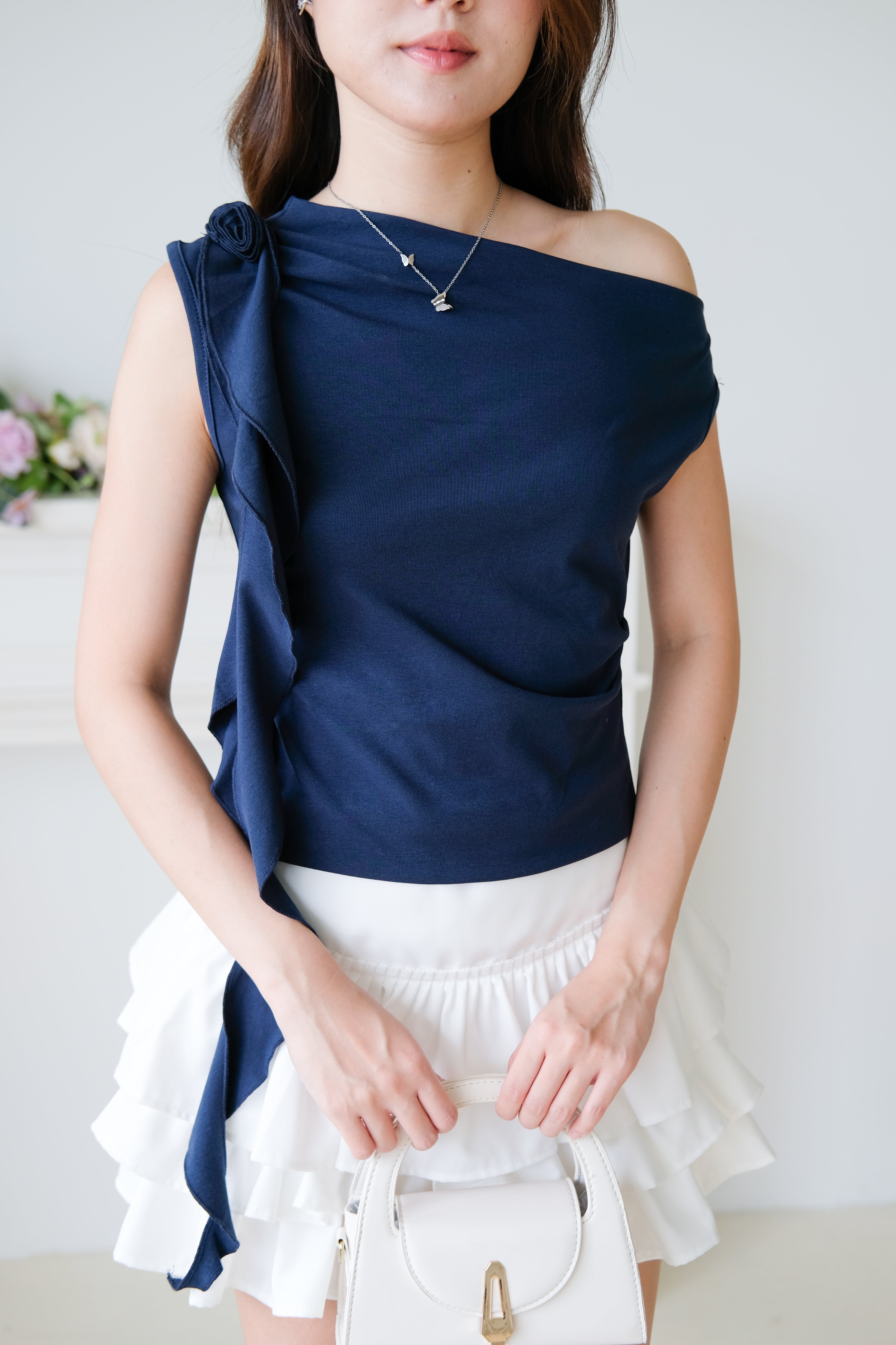 Elora Ruffle Toga Top (Navy Blue)