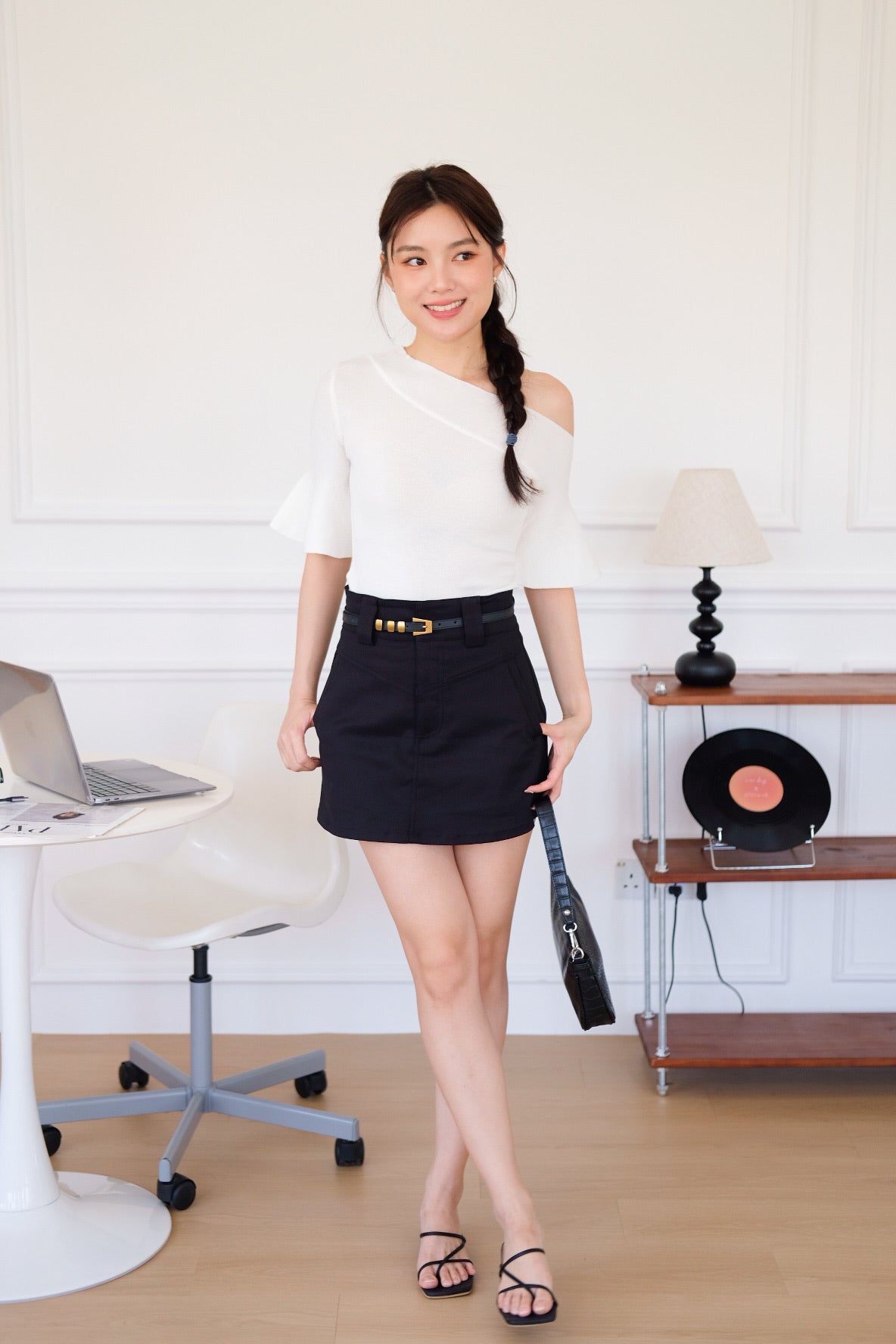 Elva Bell Sleeves Knit Top (White)