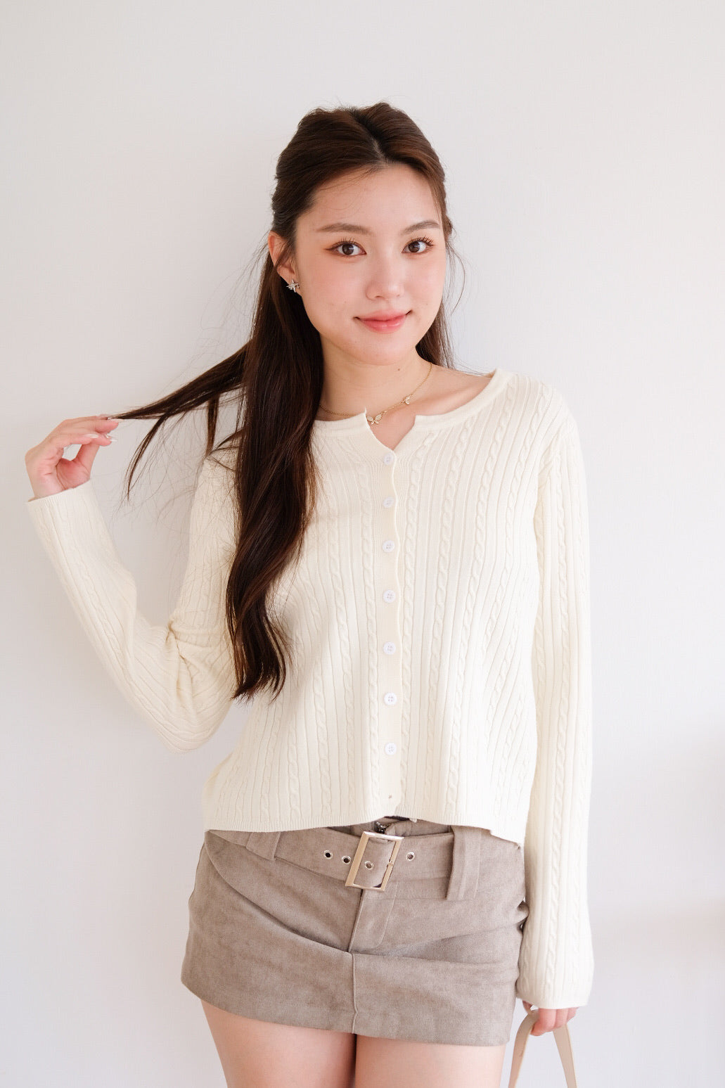 Sharlyn Cable Knit Cardigan (Cream)