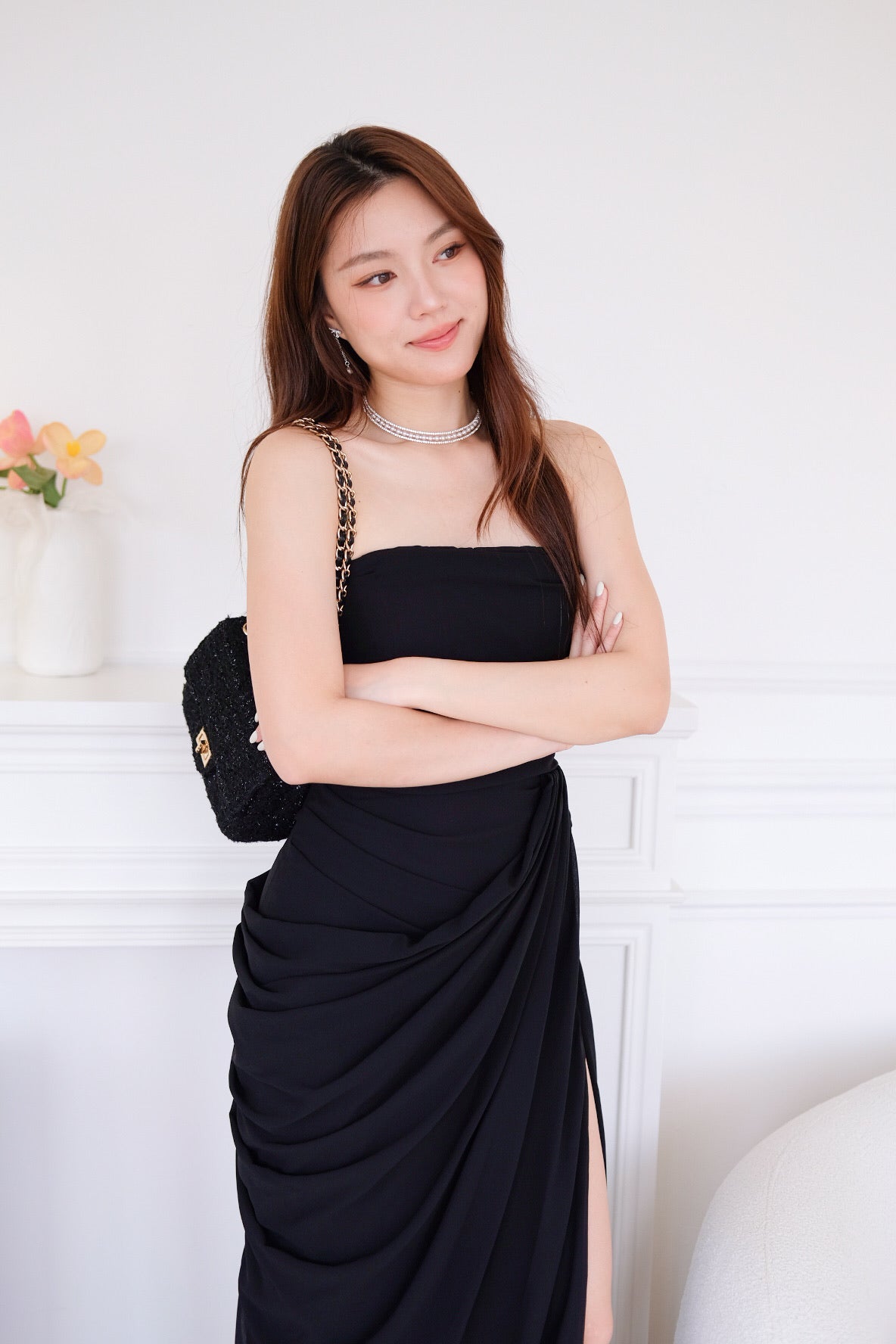 Seraphina Tube Corset Slit Maxi Dress (Black)