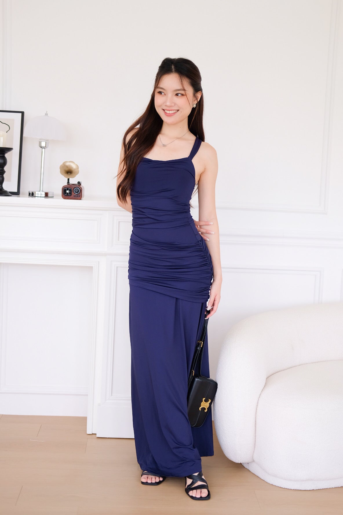 Evelynn Overlap Maxi Dress (Navy Blue)