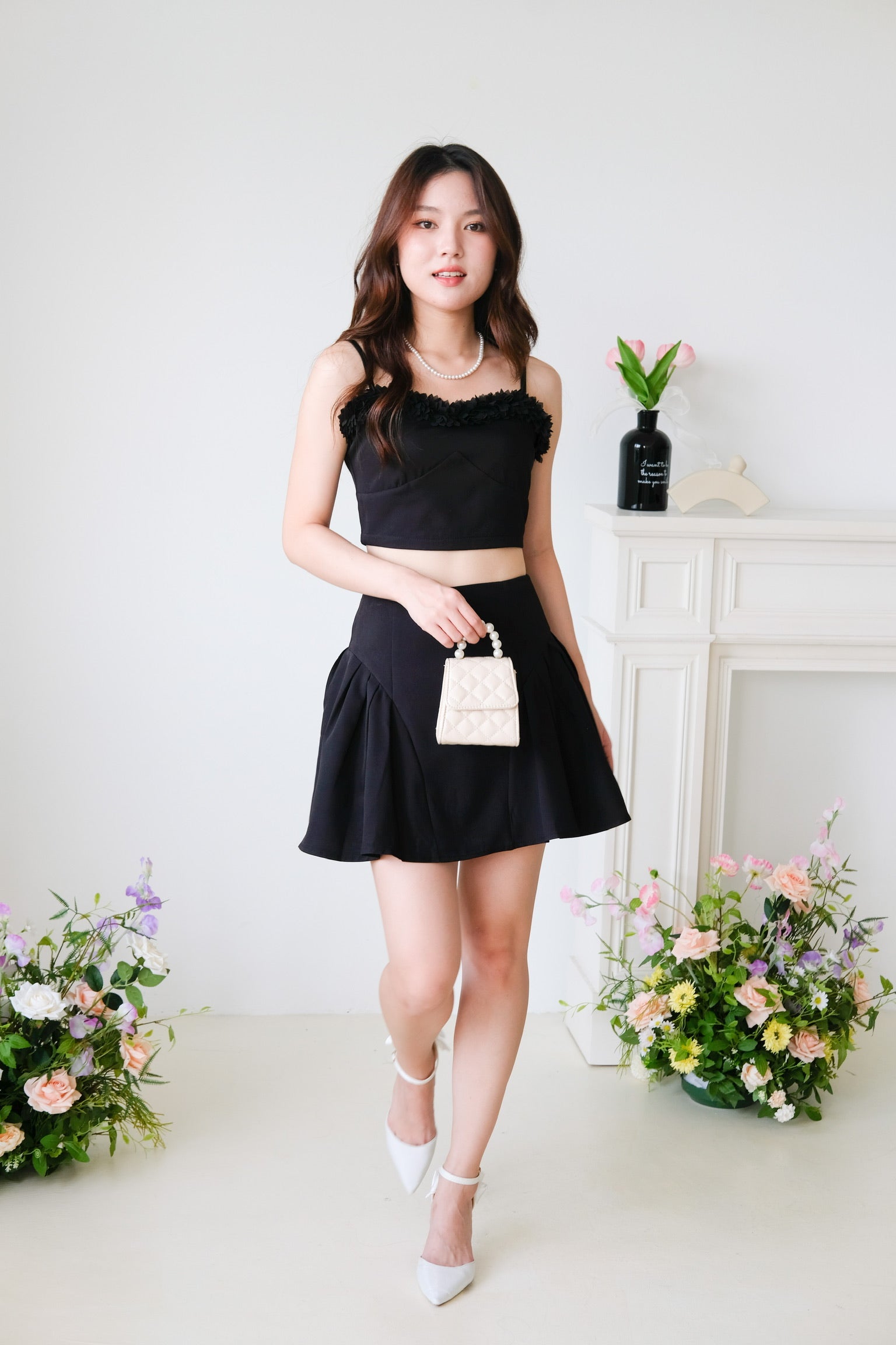 Sakura Floral Sweetheart Set (Black)