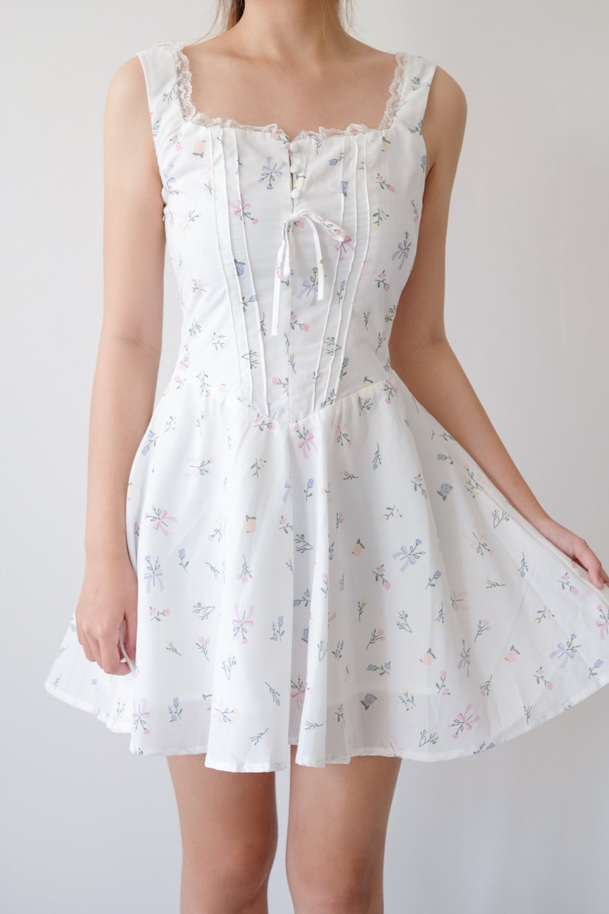 Floral Mini Dress with Lace Straps