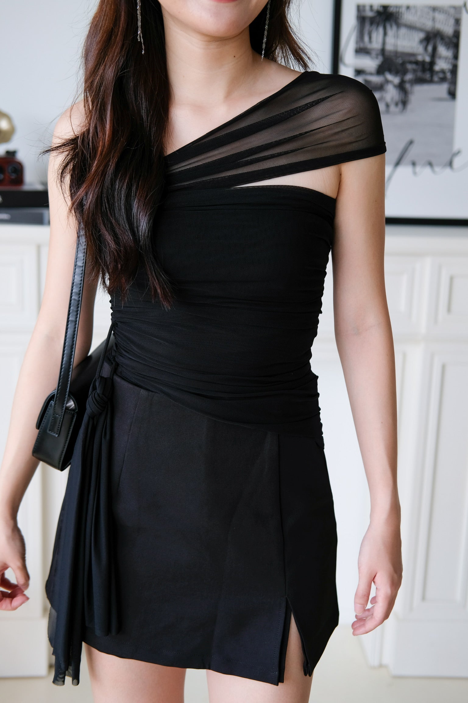 Vesper Toga Bodycon Chiffon Top (Black)