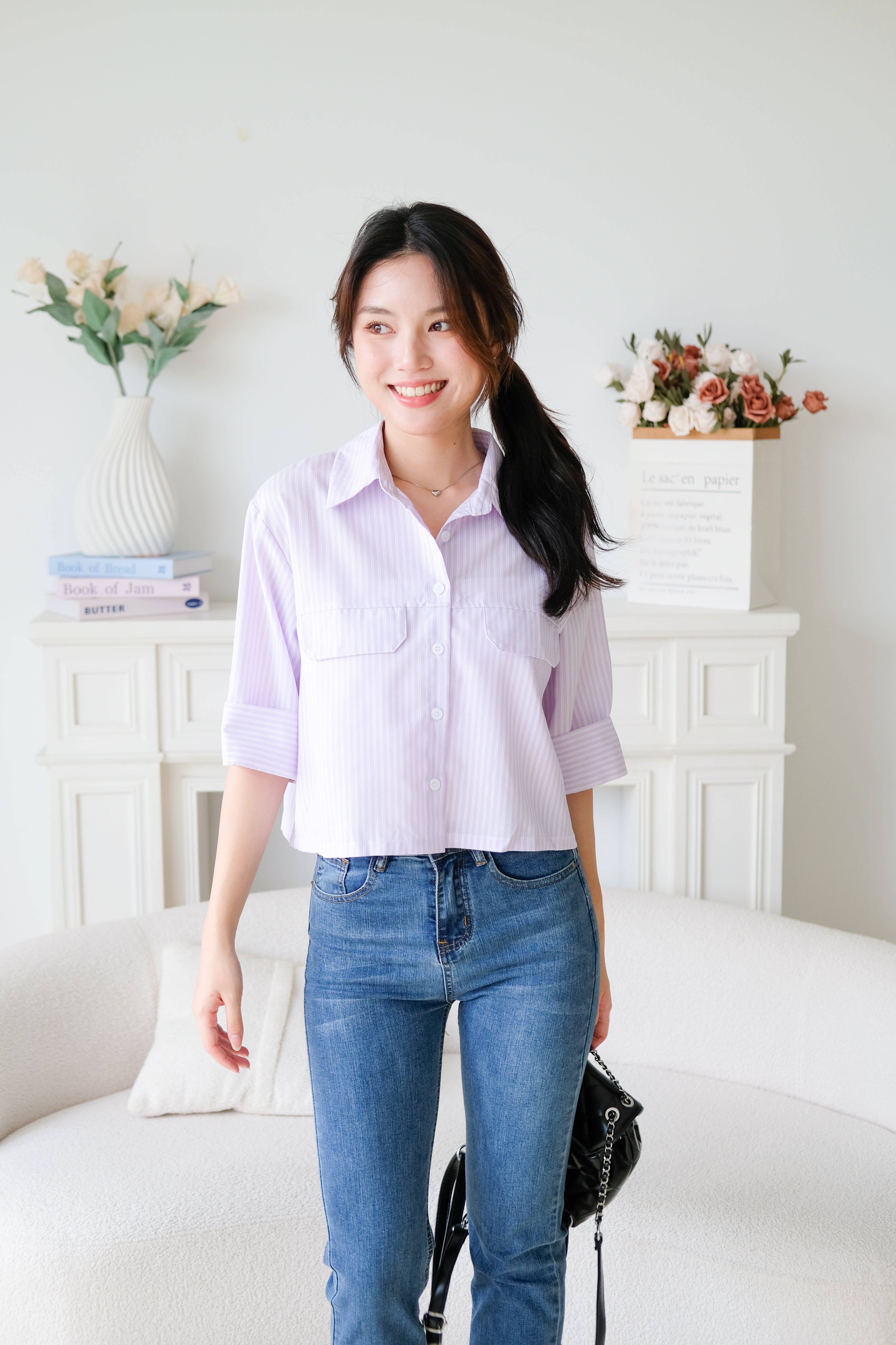 Carsen Stripes Oversized Blouse (Lilac)