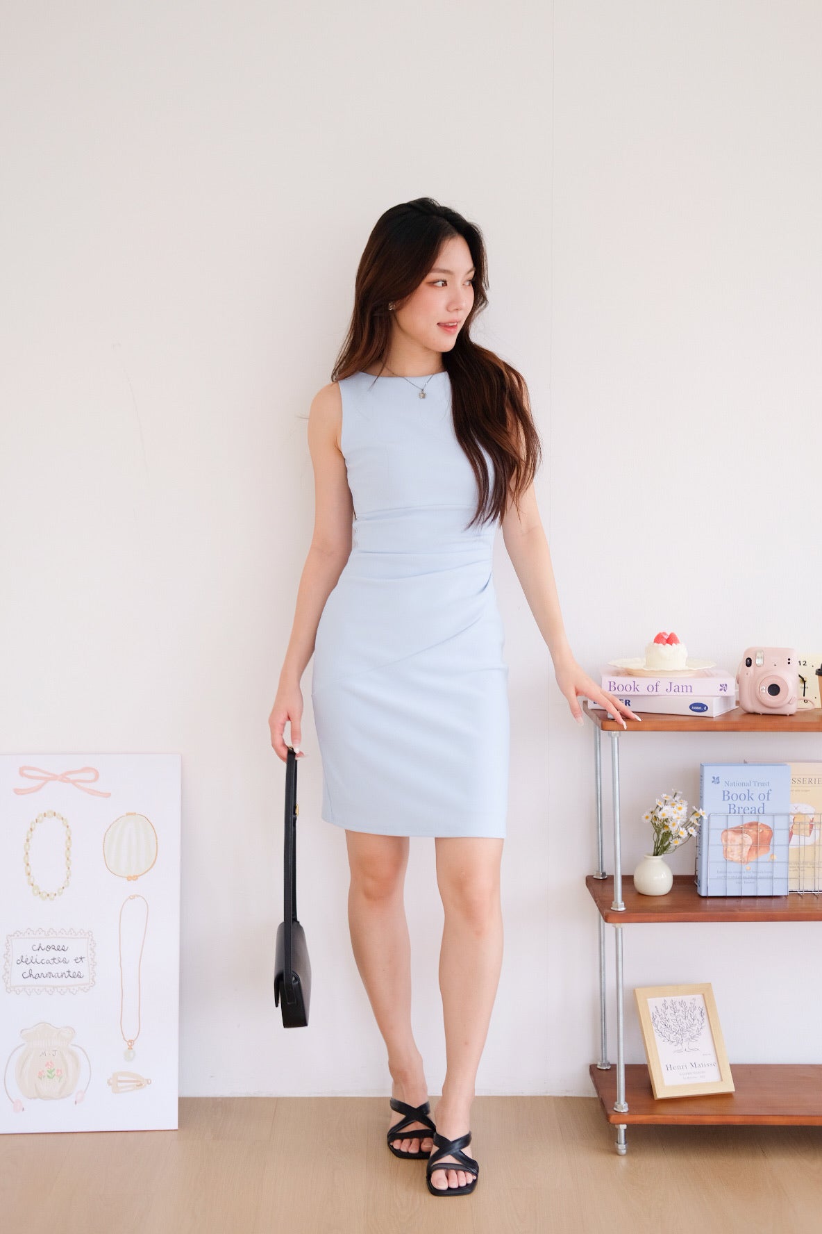 Annette Boatneck Ruched Midi Dress (Sky Blue)