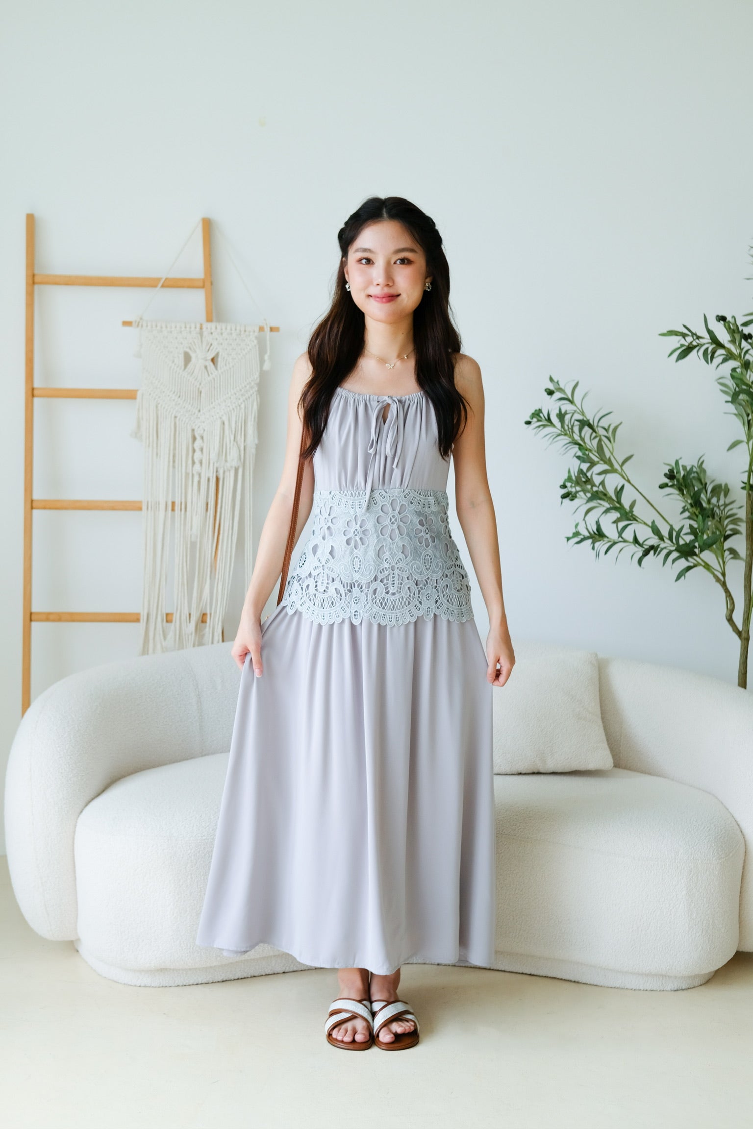 Saphira Crochet Maxi Dress (Purplish Grey)
