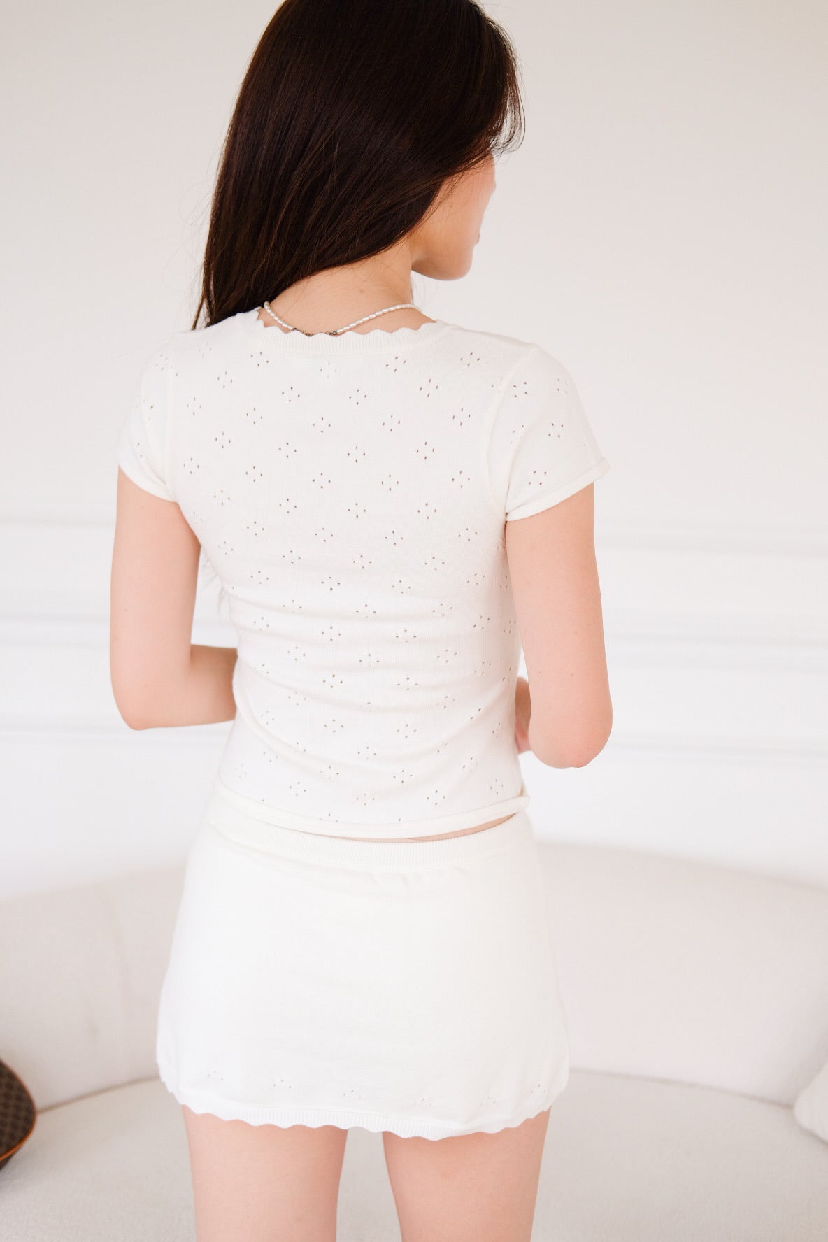 Tyla Scalloped Pointelle Top (Off White)