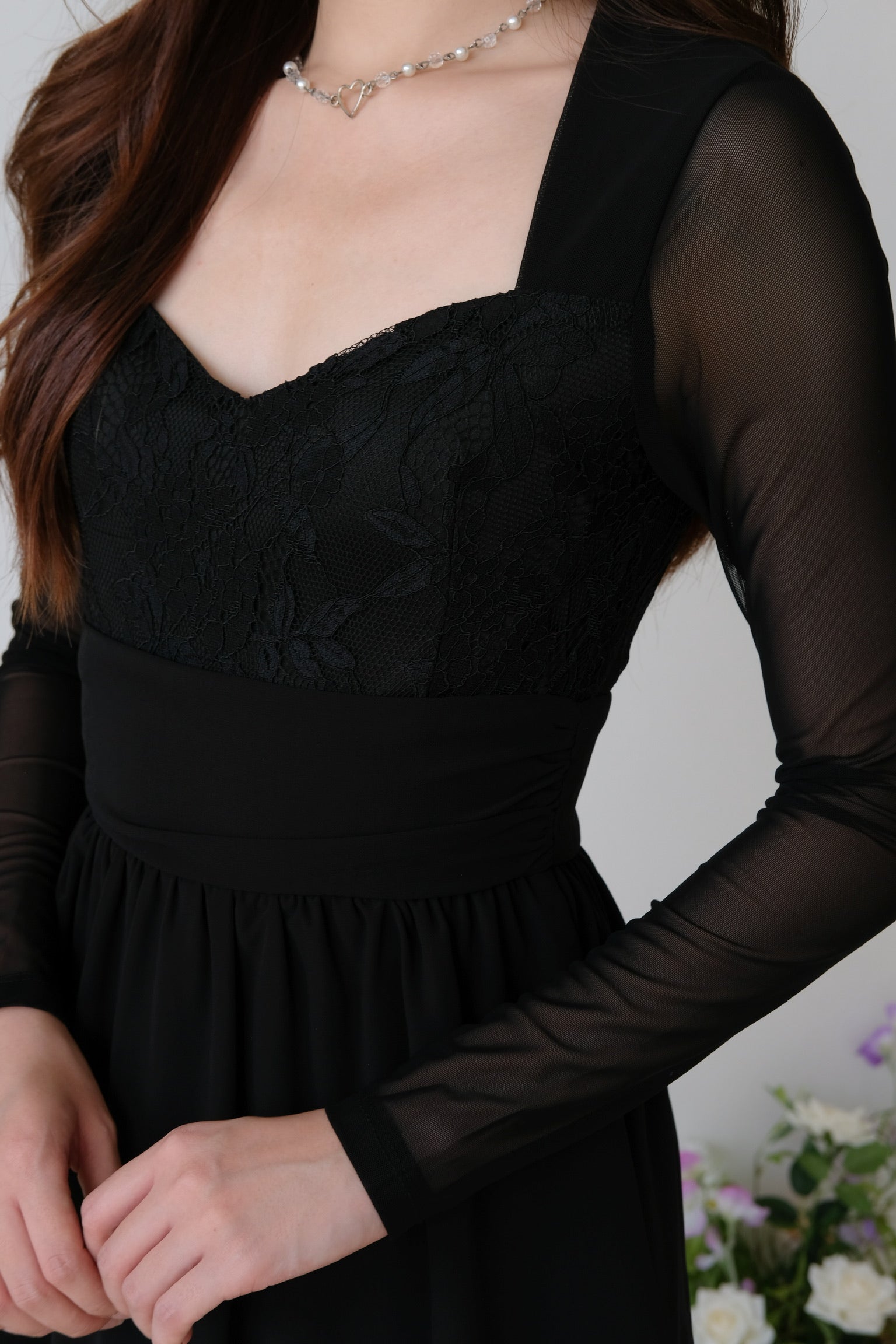 Casslene Long Sleeves Lace Dress (Black)