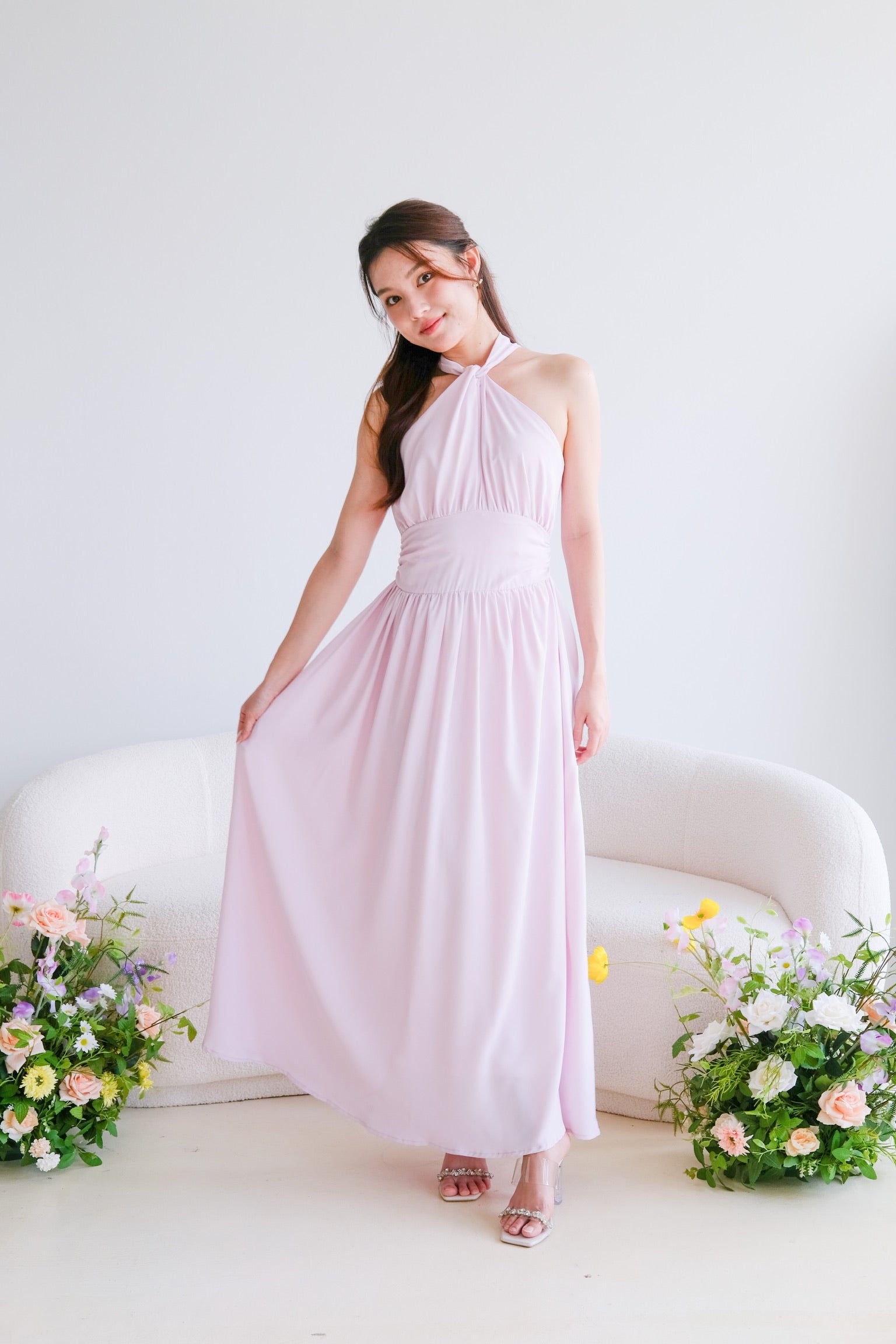 Fiona Halter Flare Maxi Dress (Peony Pink)