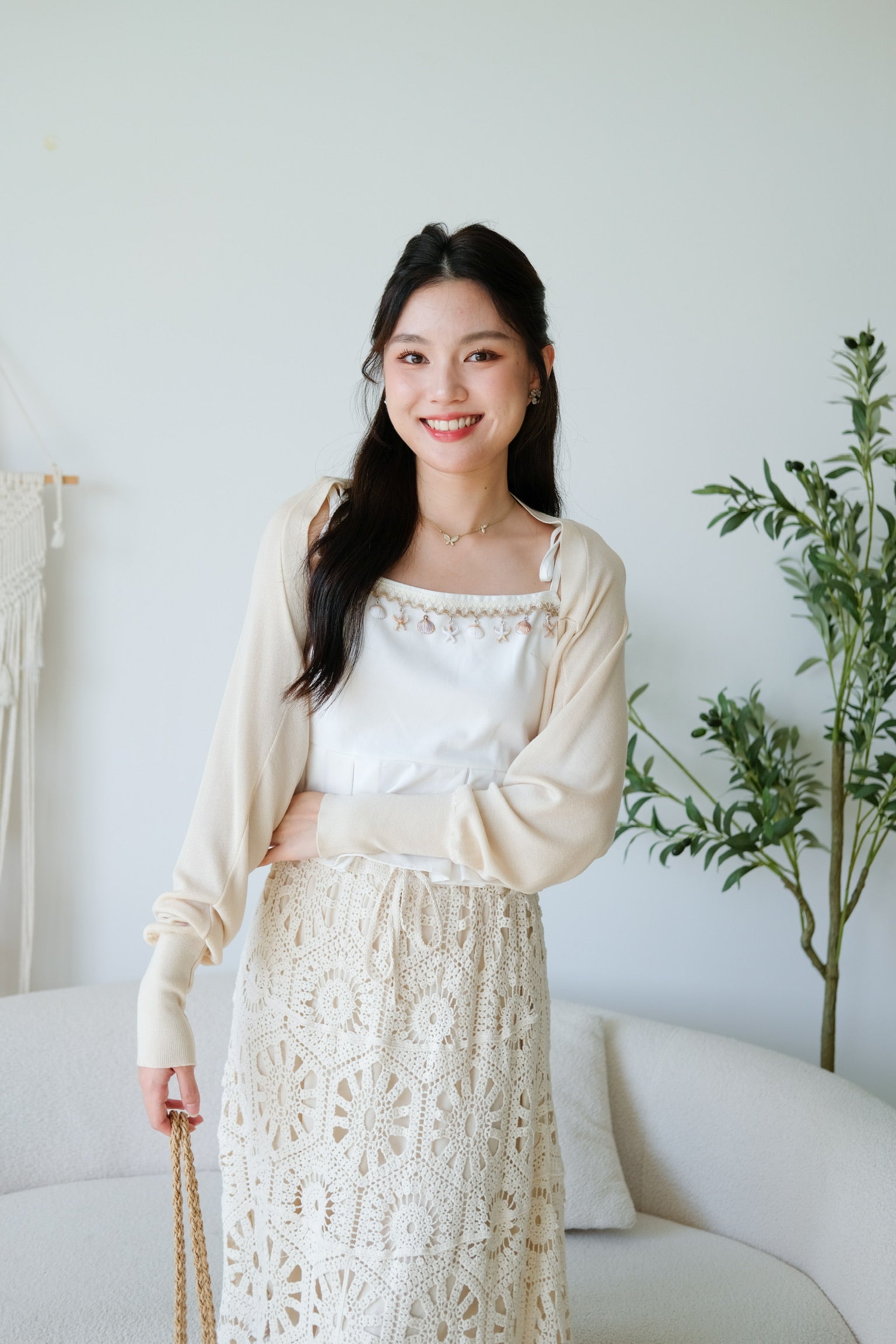 Blaire Bolero Cotton Cardigan (Beige)