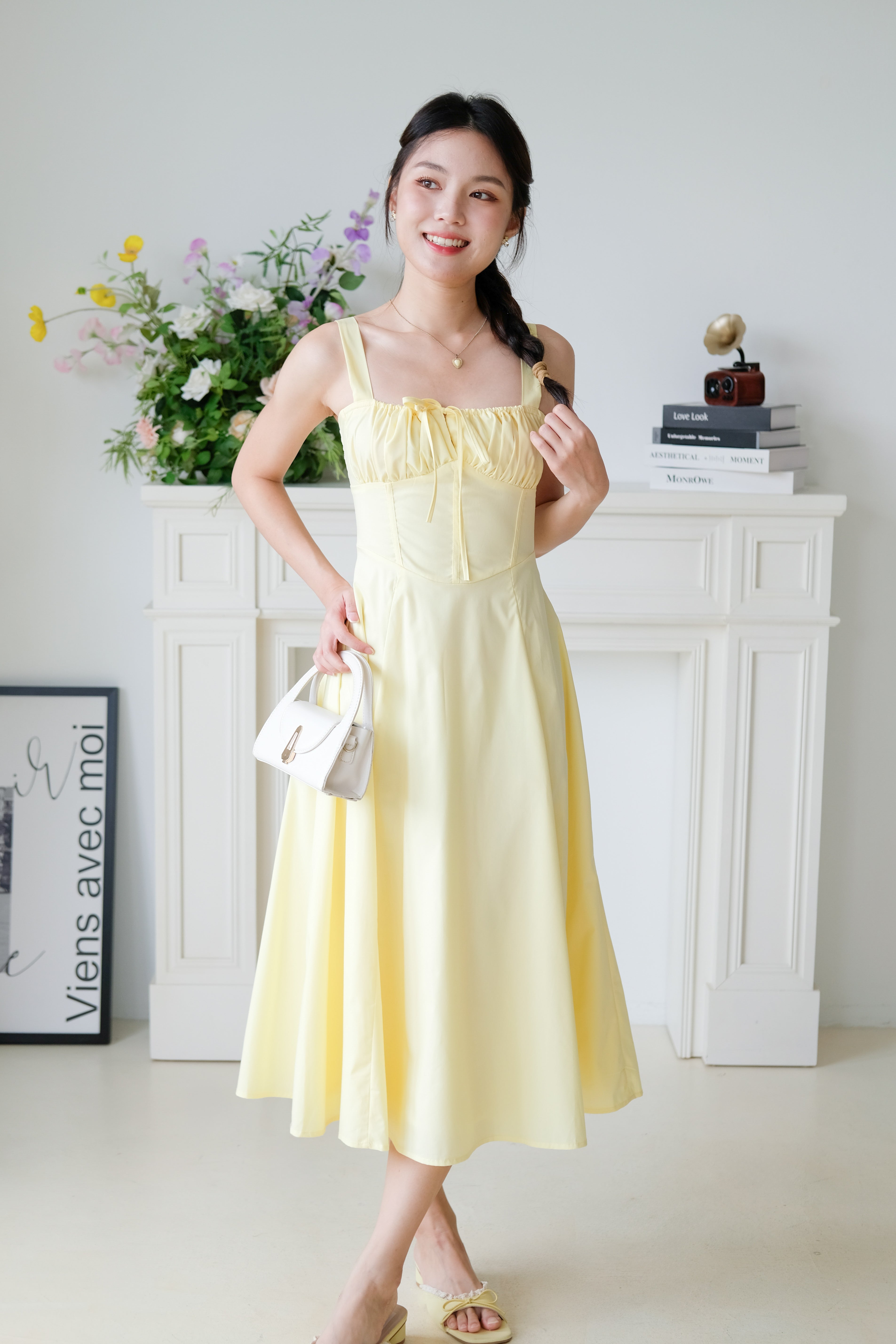 Claire Ruched Slit Midaxi Dress (Sunshine Yellow)
