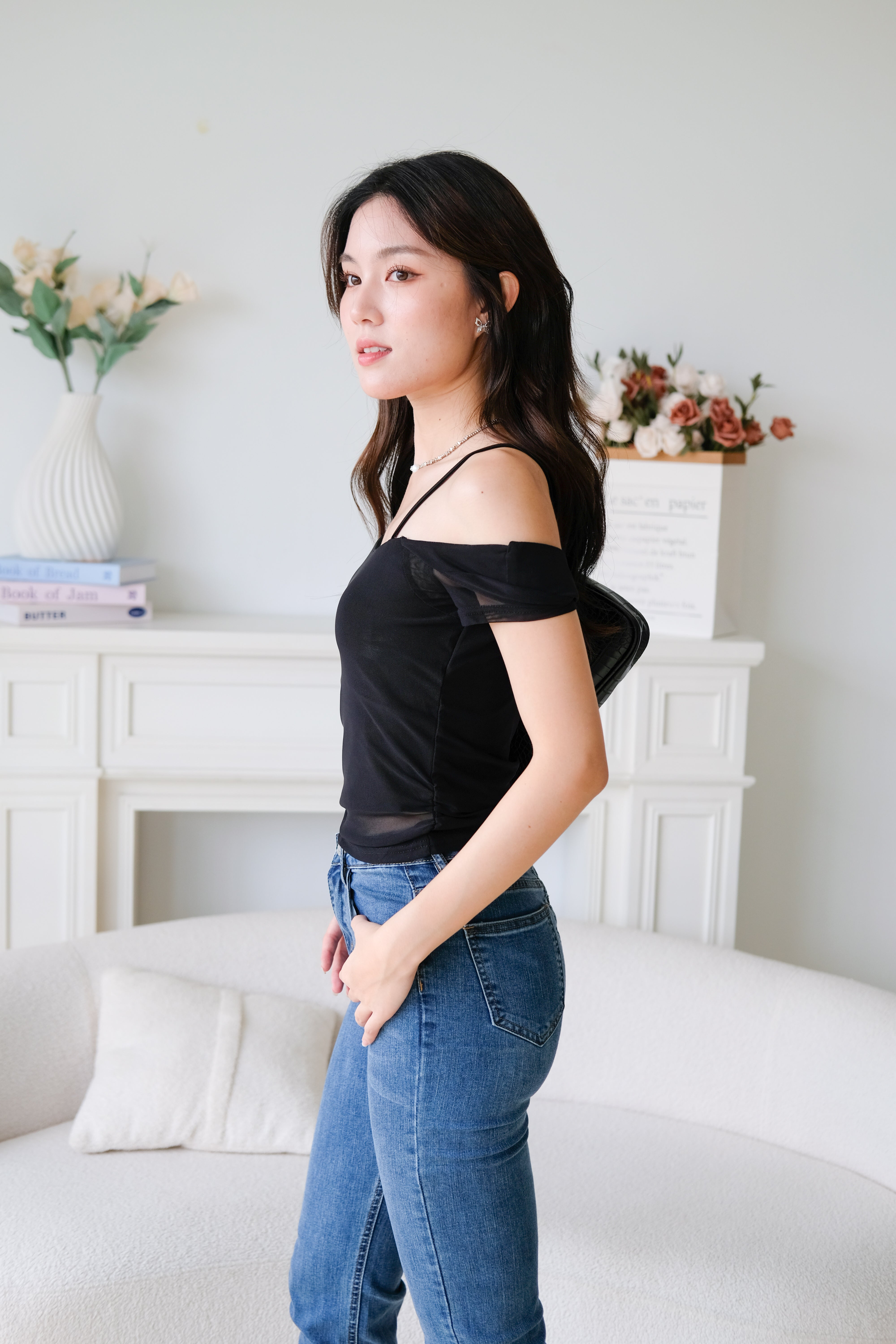 Giana Mesh Stretchy Padded Top (Black)