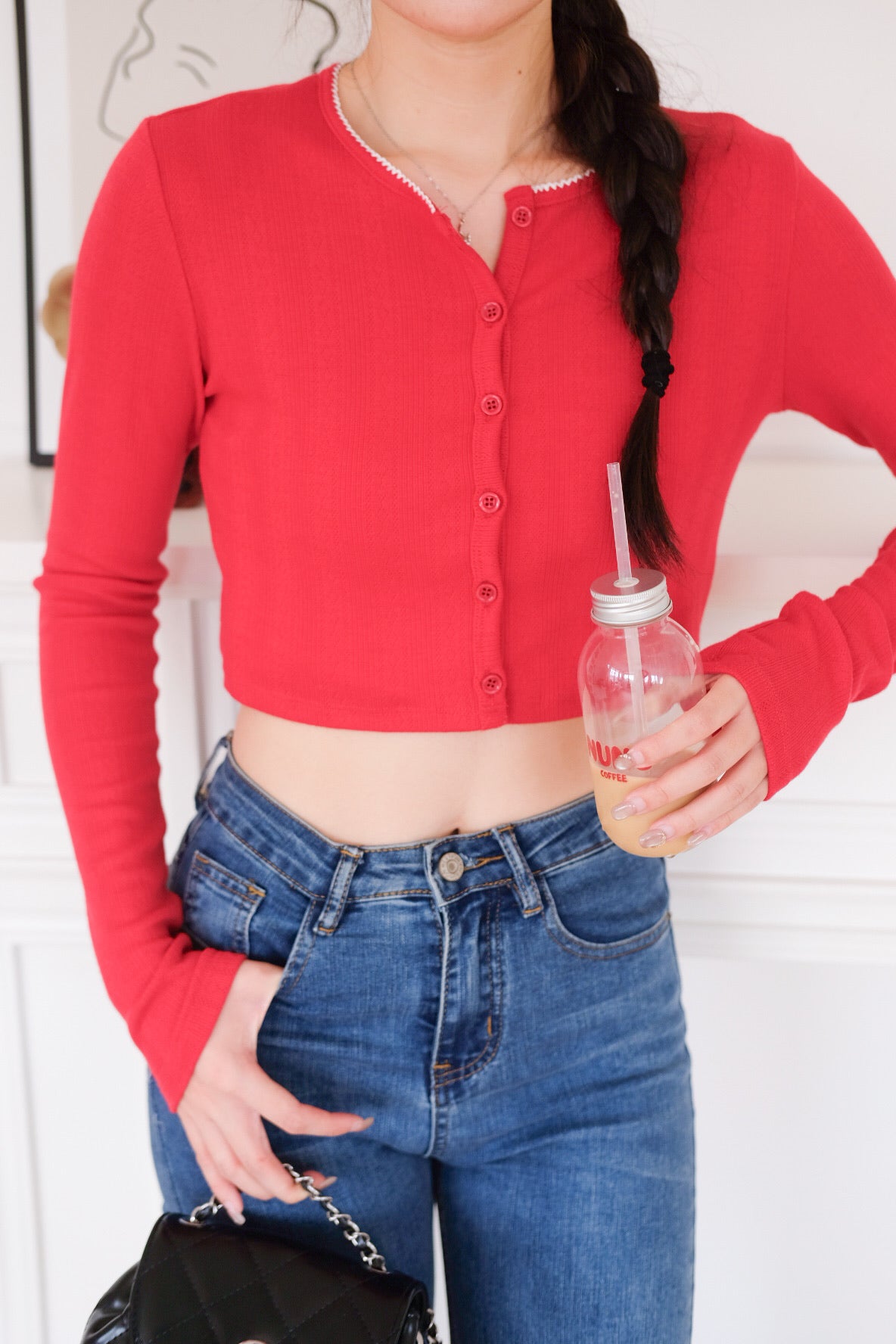 Danielle Cropped Cardigan (Red)