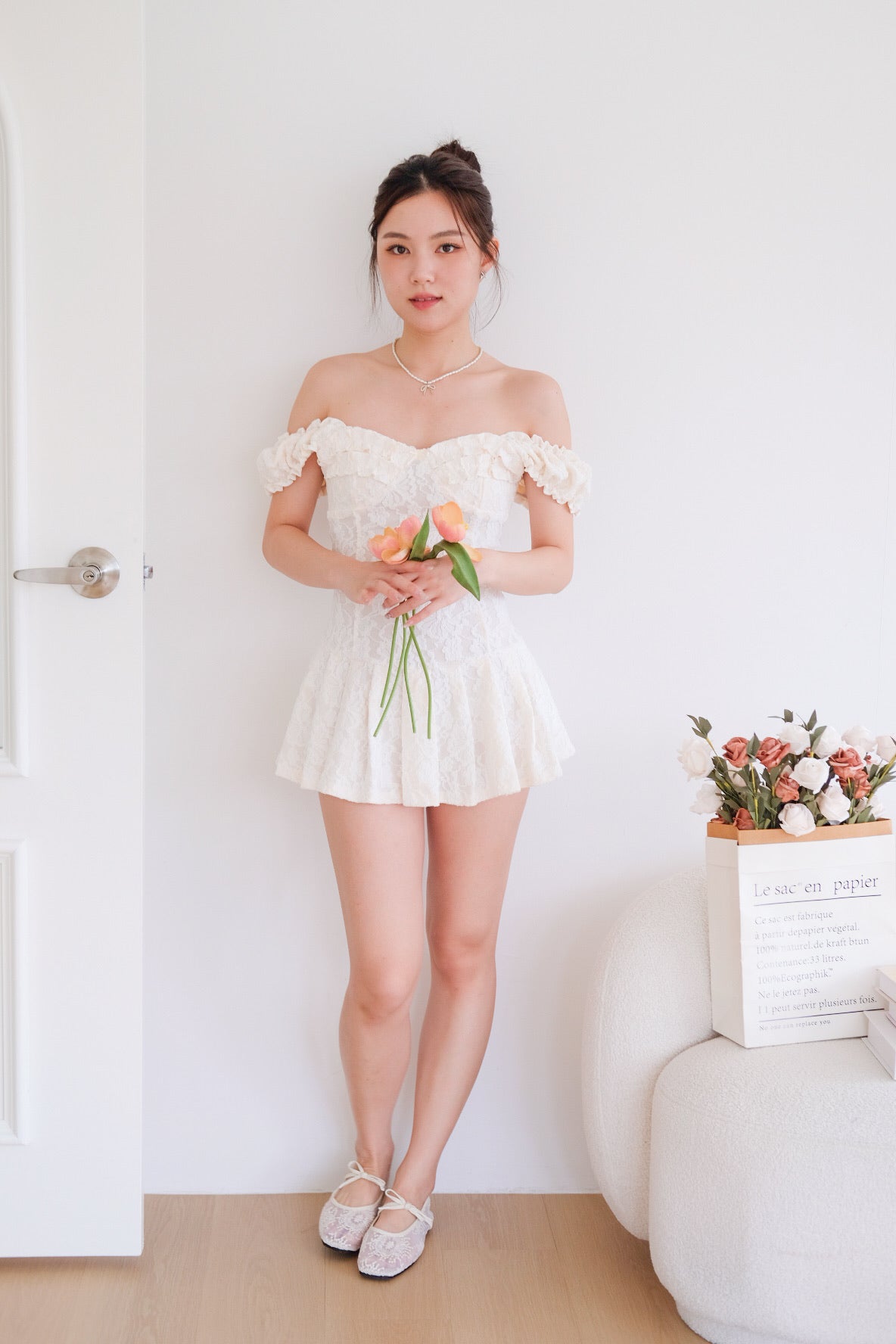 Lovell Lace Ruffle Dress (Cream)