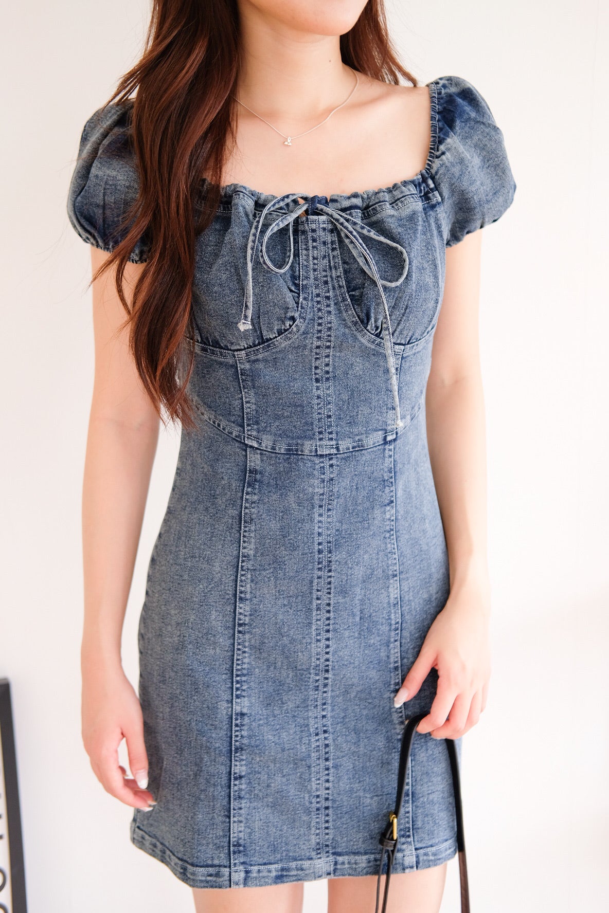 Celeste Ribbon Denim Dress (Dark Blue)