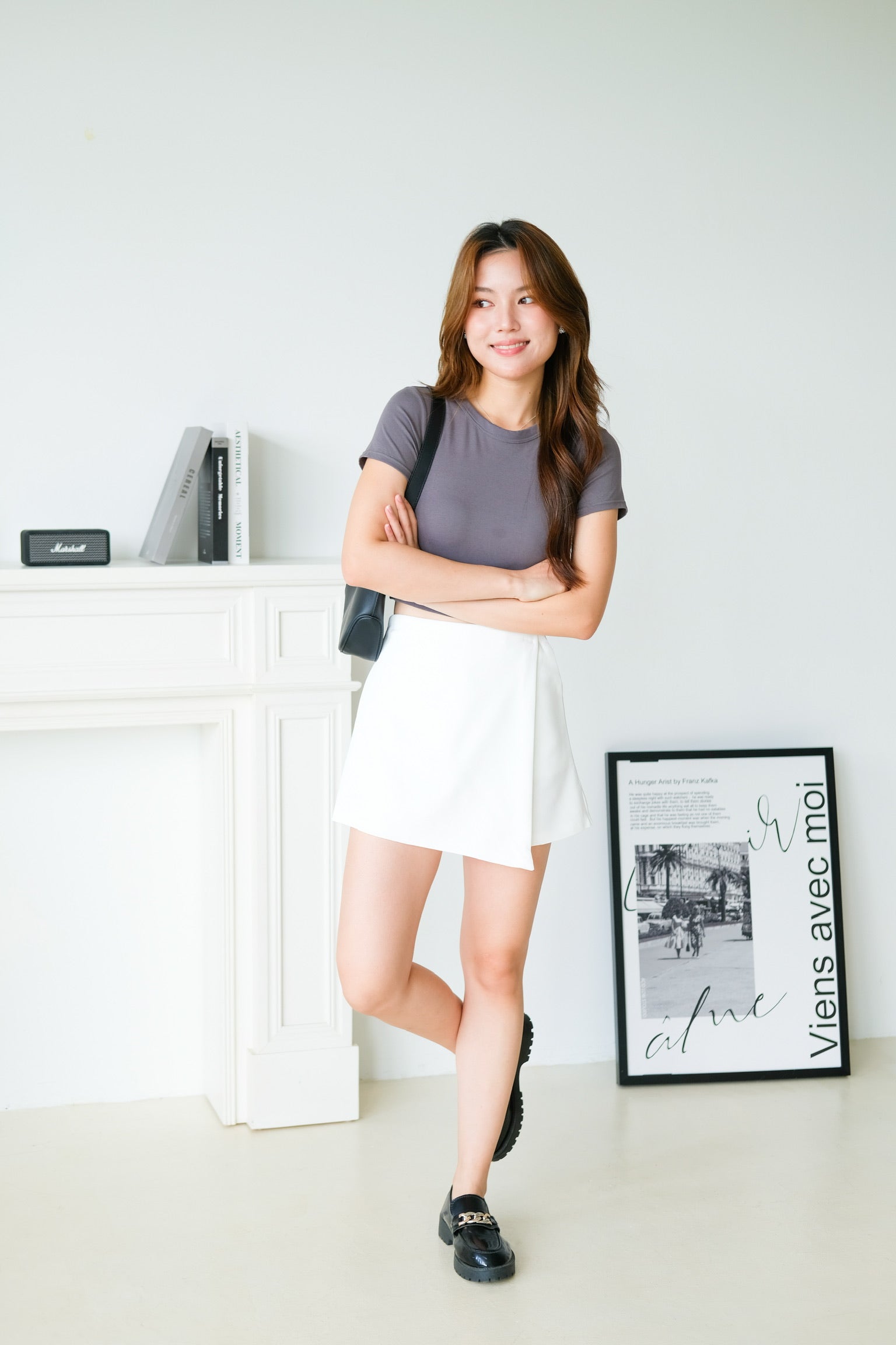 Arden Wrapped Elastic Waist Skorts (White)