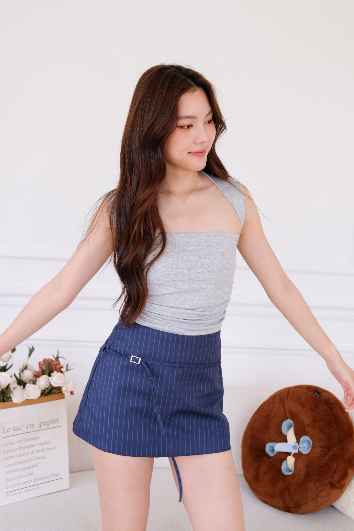 Tasha Mini Belt Skort (Pinstripe Blue) [ETA 13 Oct]