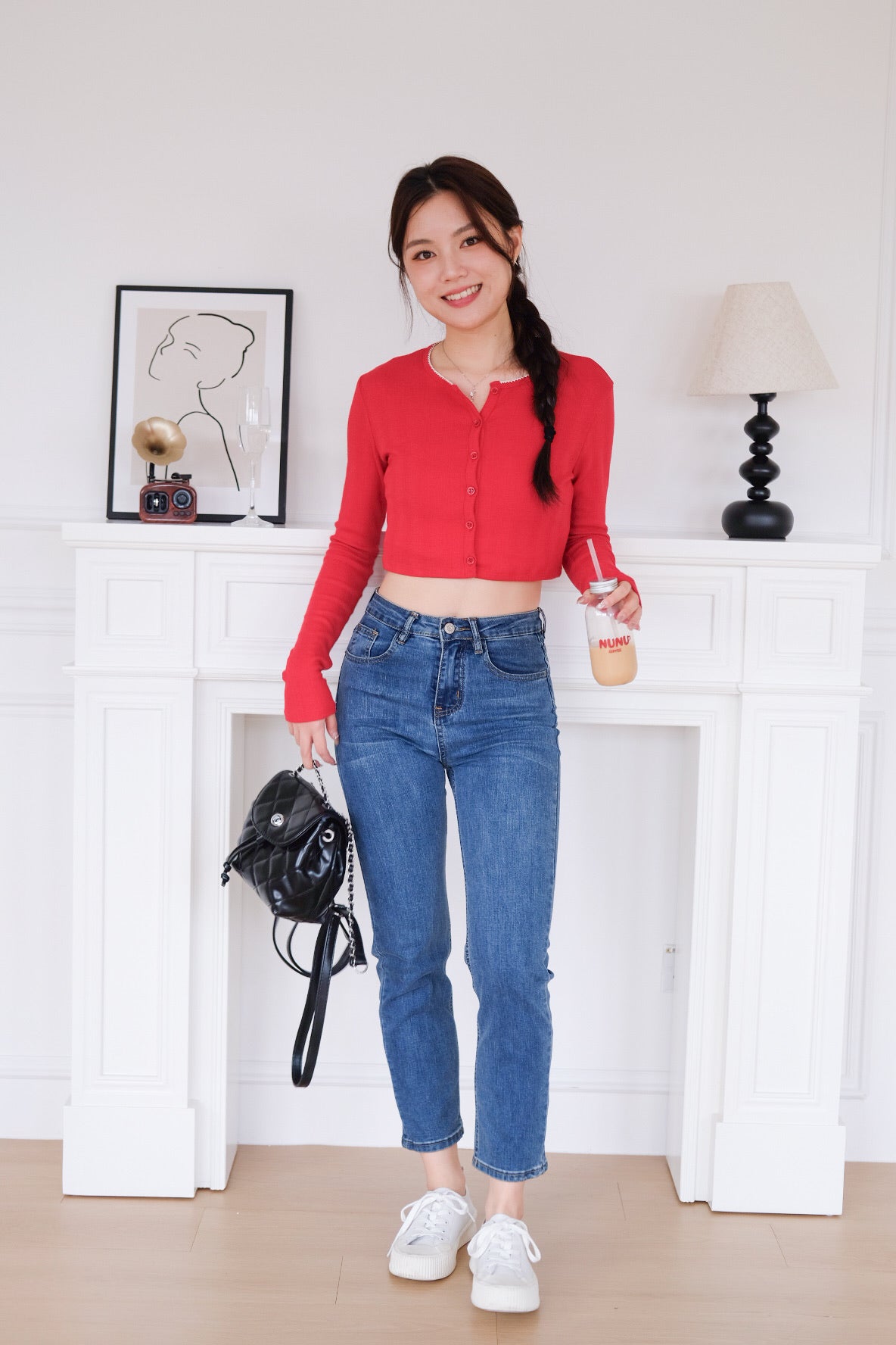 Danielle Cropped Cardigan (Red)