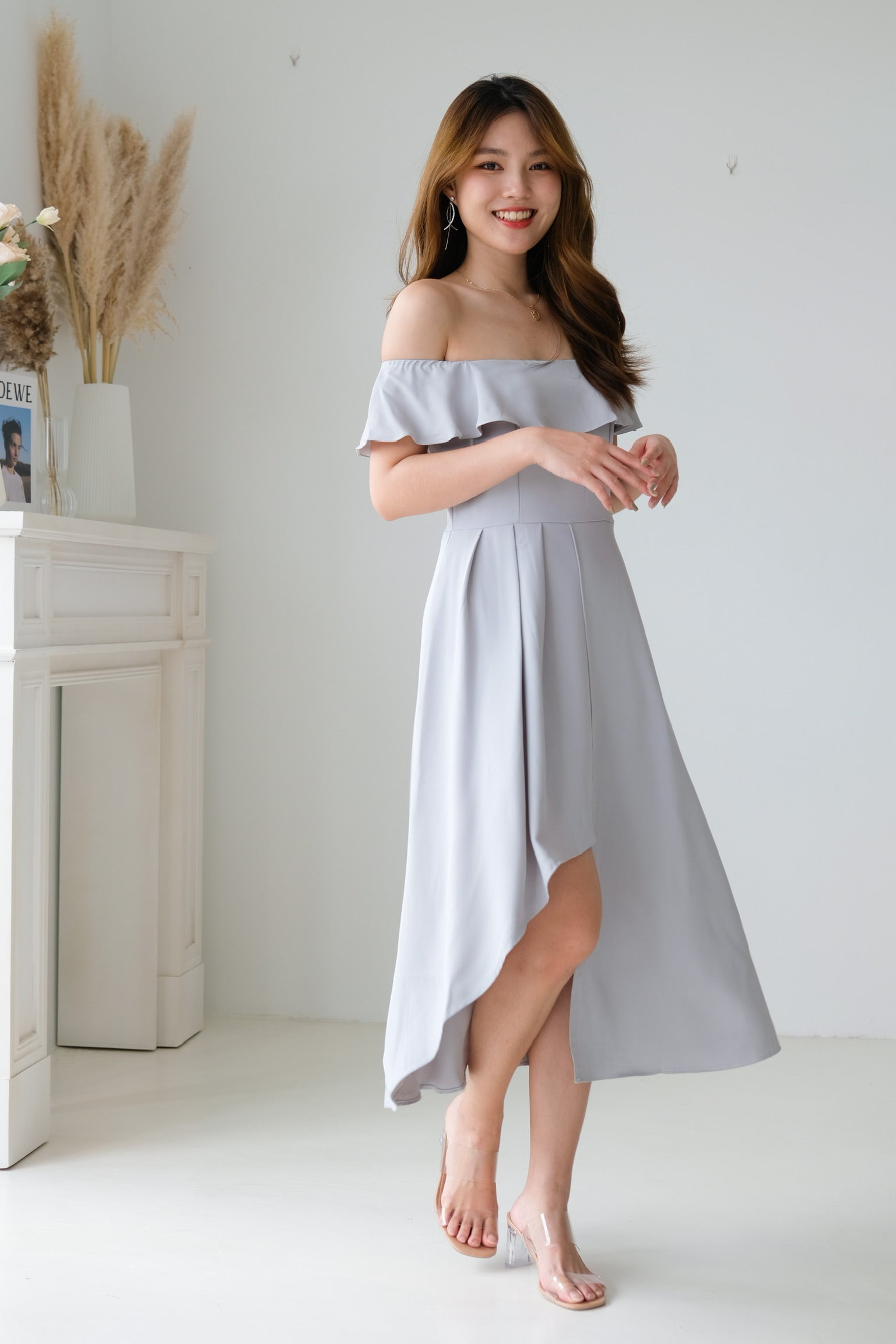 Danielle Ruffle Asymmetrical Maxi Dress (Sage)