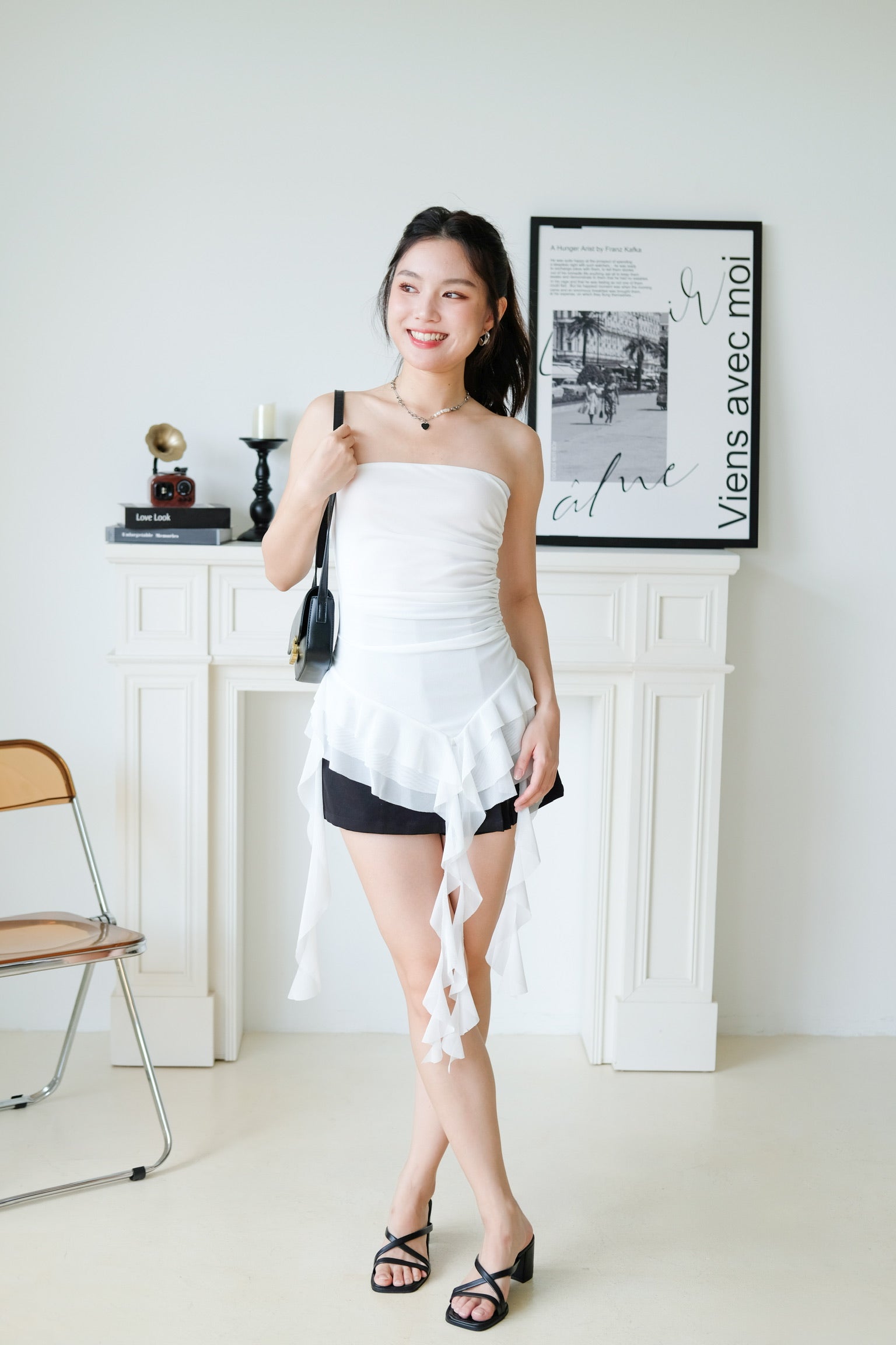 Sona Ruffle Assymetrical Tube Top (White)