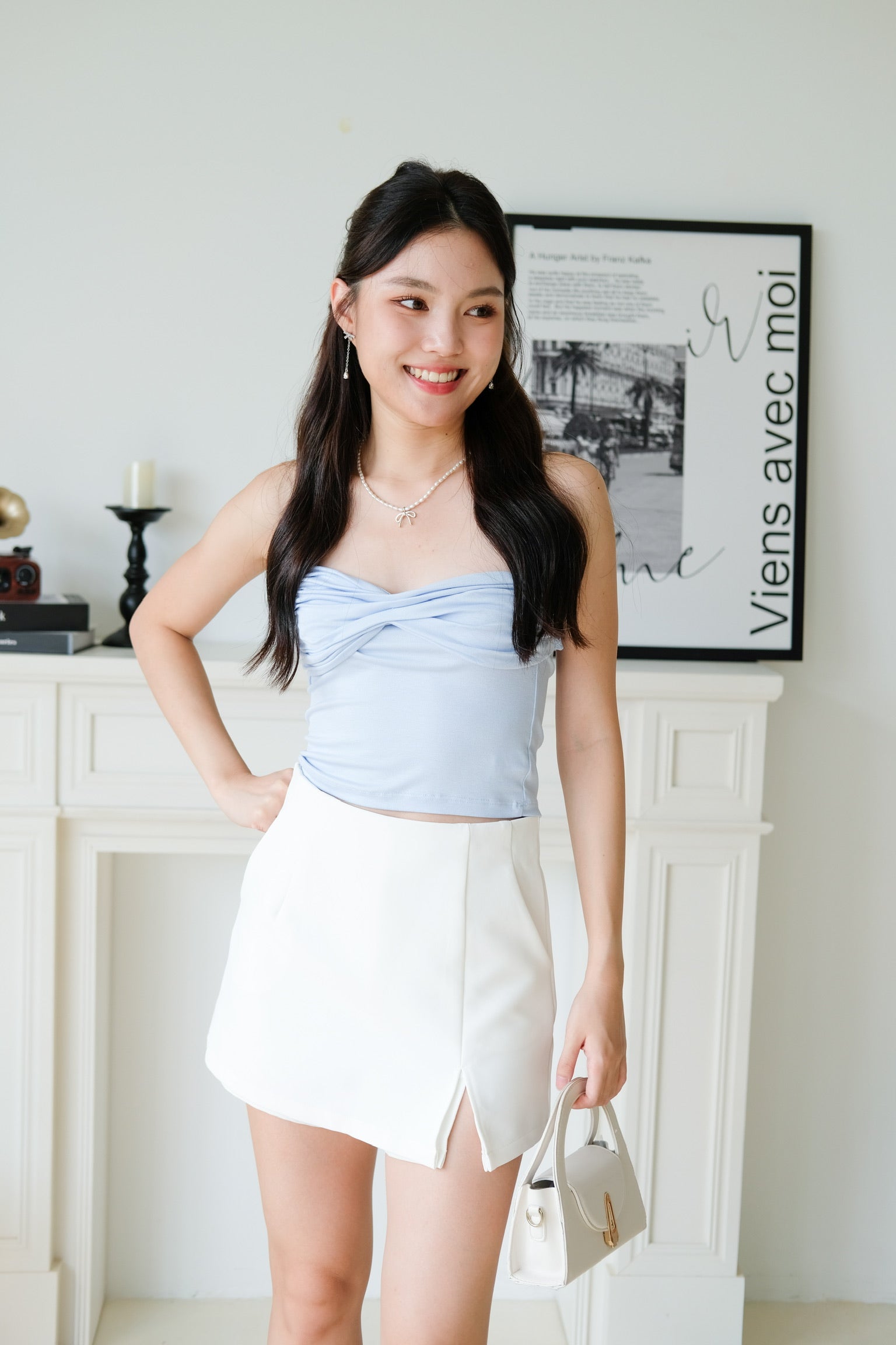Naomi Twist Cotton Tube Top (Baby Blue)