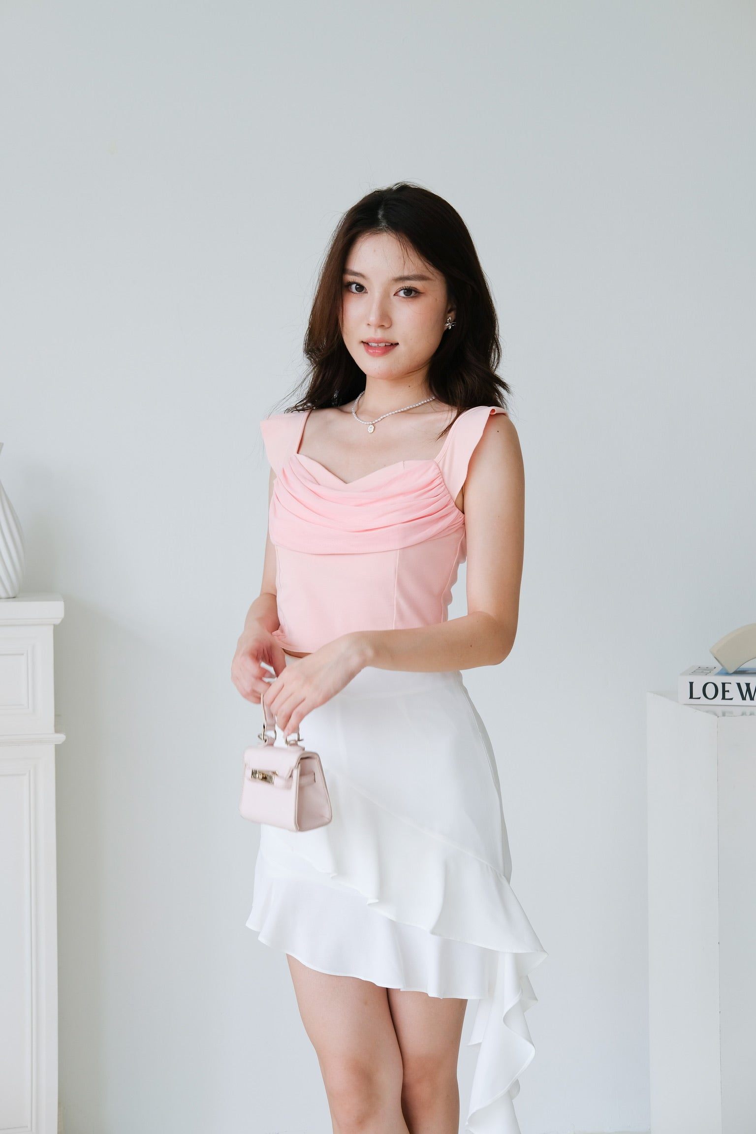 Aurora Ruched Drape Crop (Peach Pink)