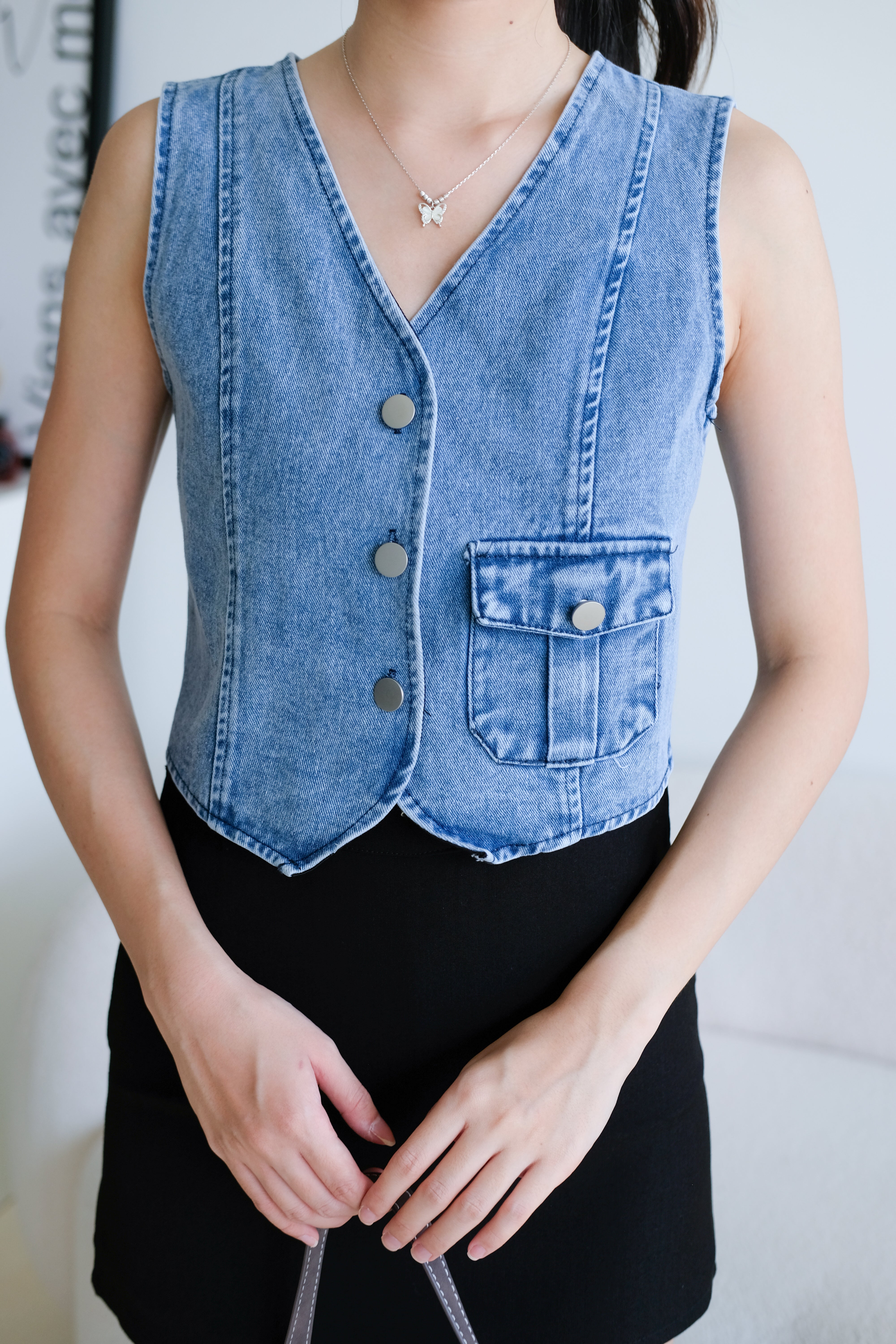 Tricia Denim Vest Top (Light Blue)