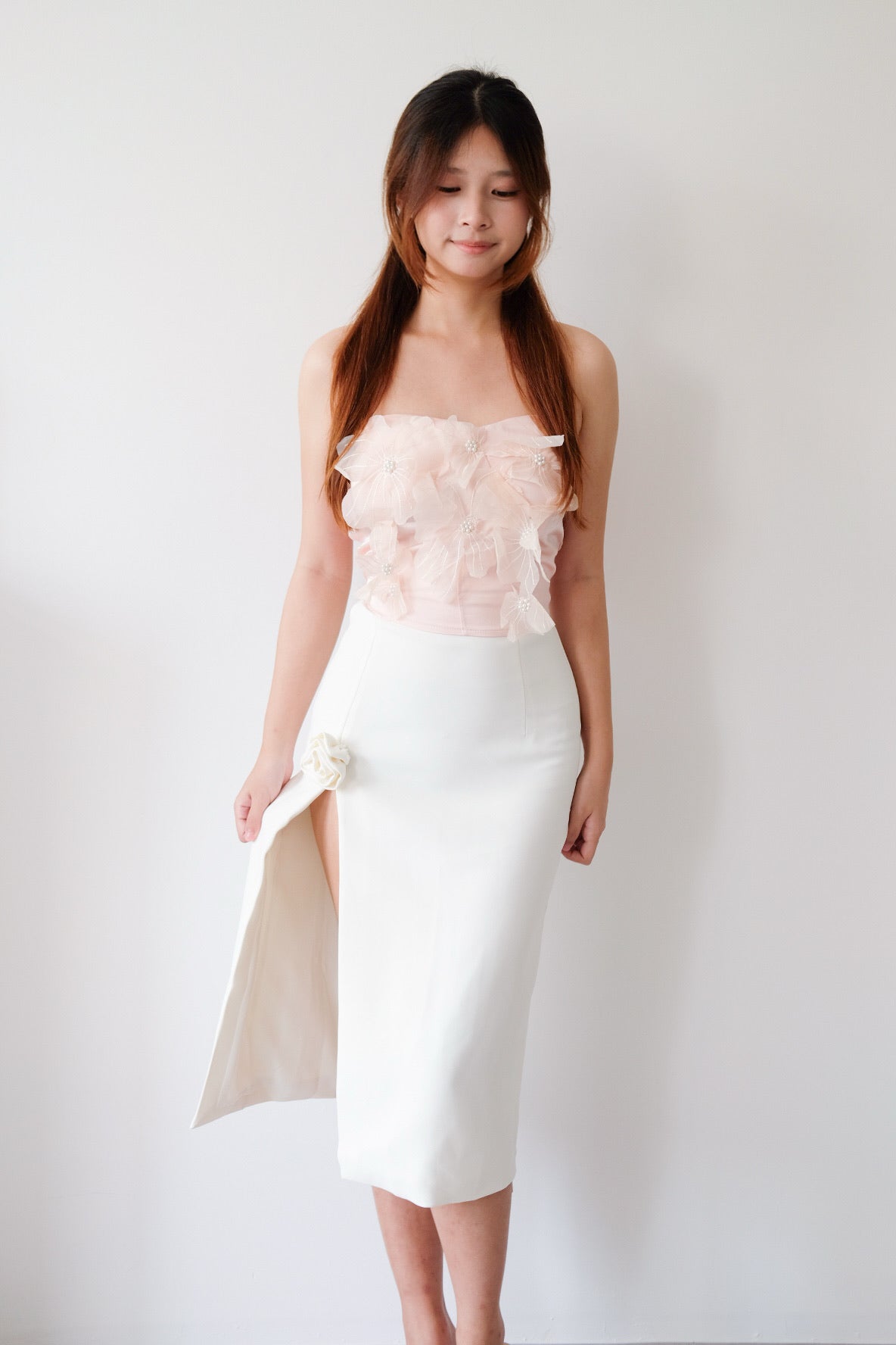 High Waist Rose Silt Midi Skirt